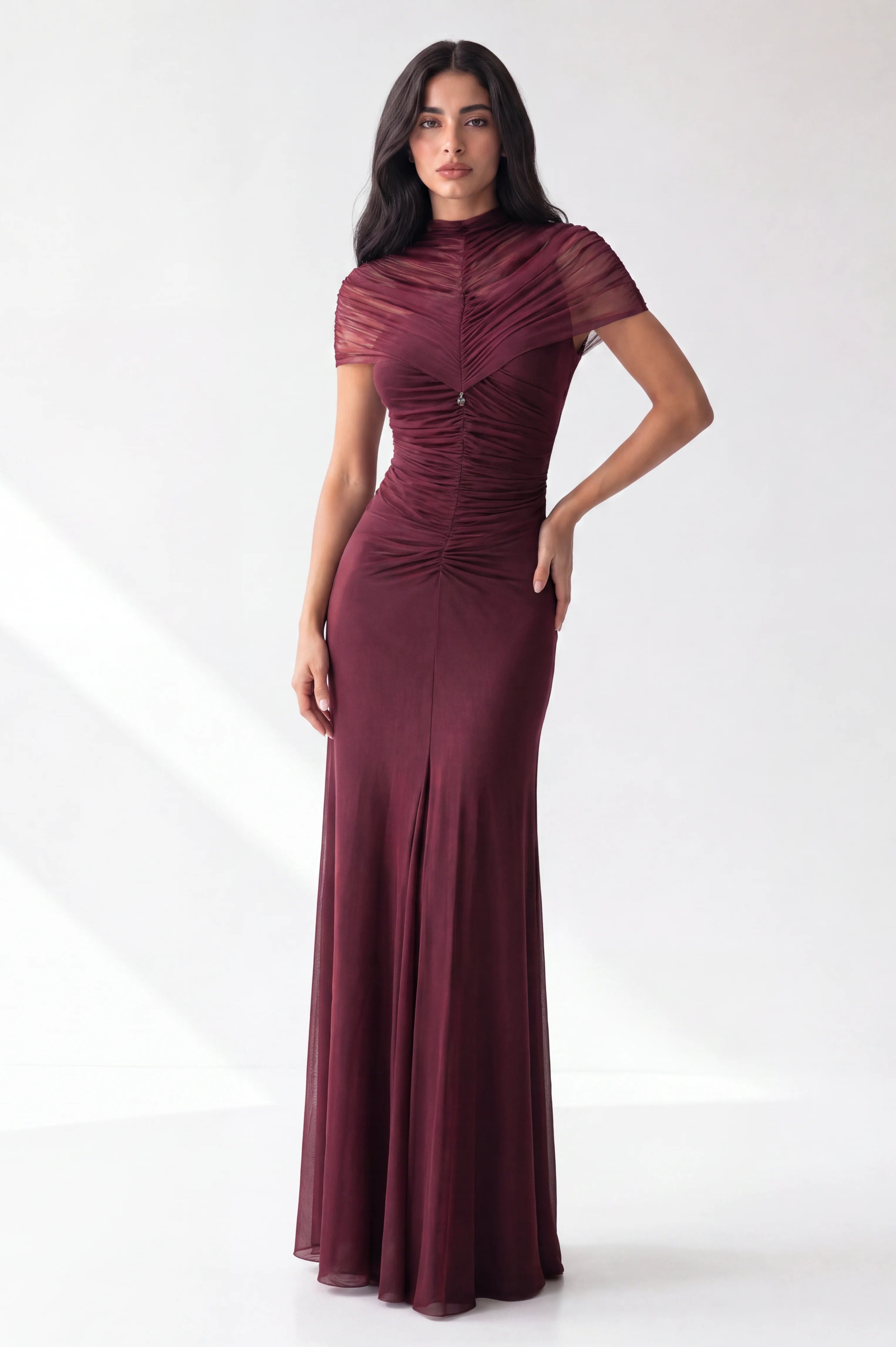 Gathered Neck-Line Off Shoulder Tulle Dress
