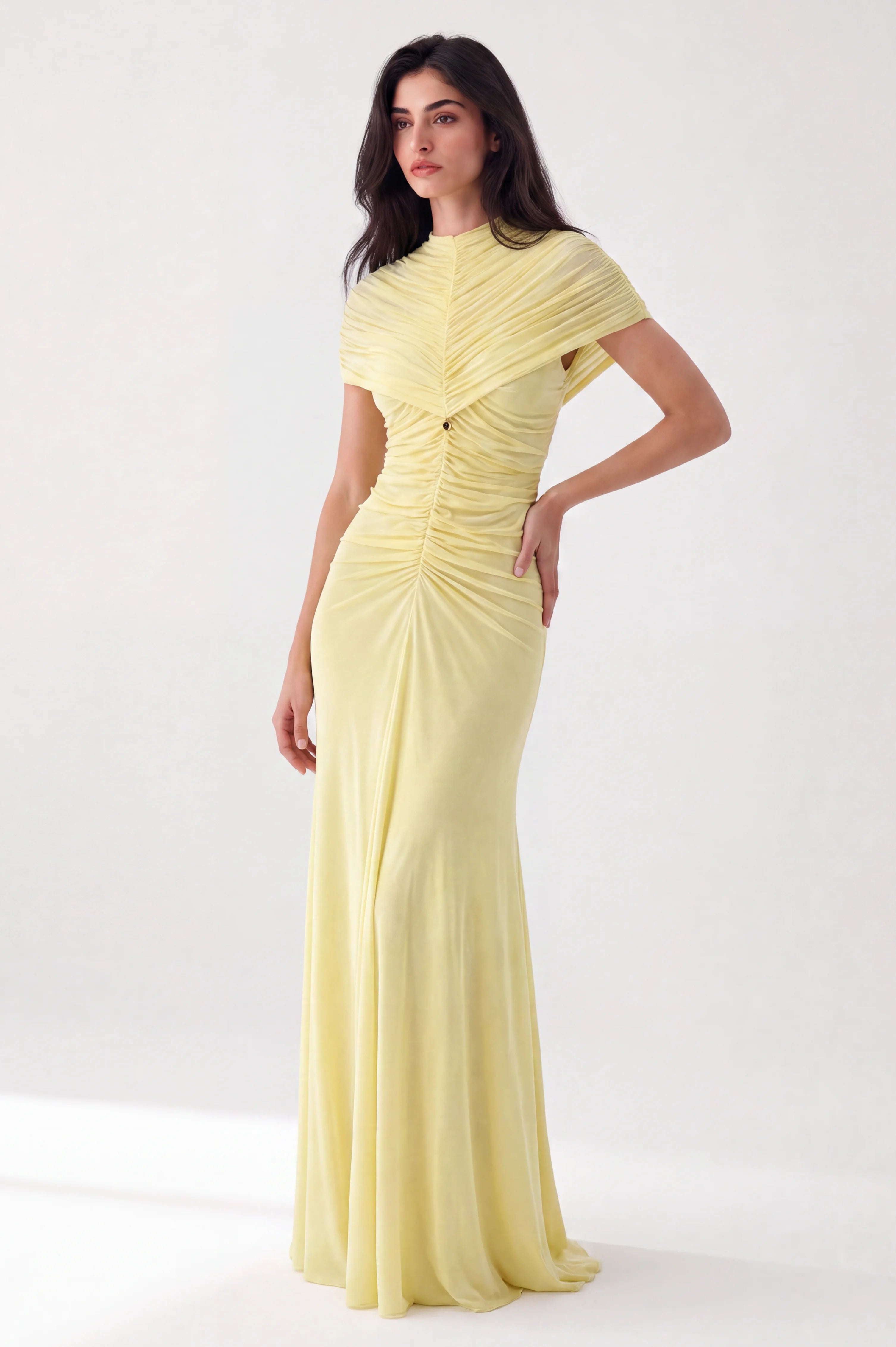 Gathered Neck-Line Off Shoulder Tulle Dress