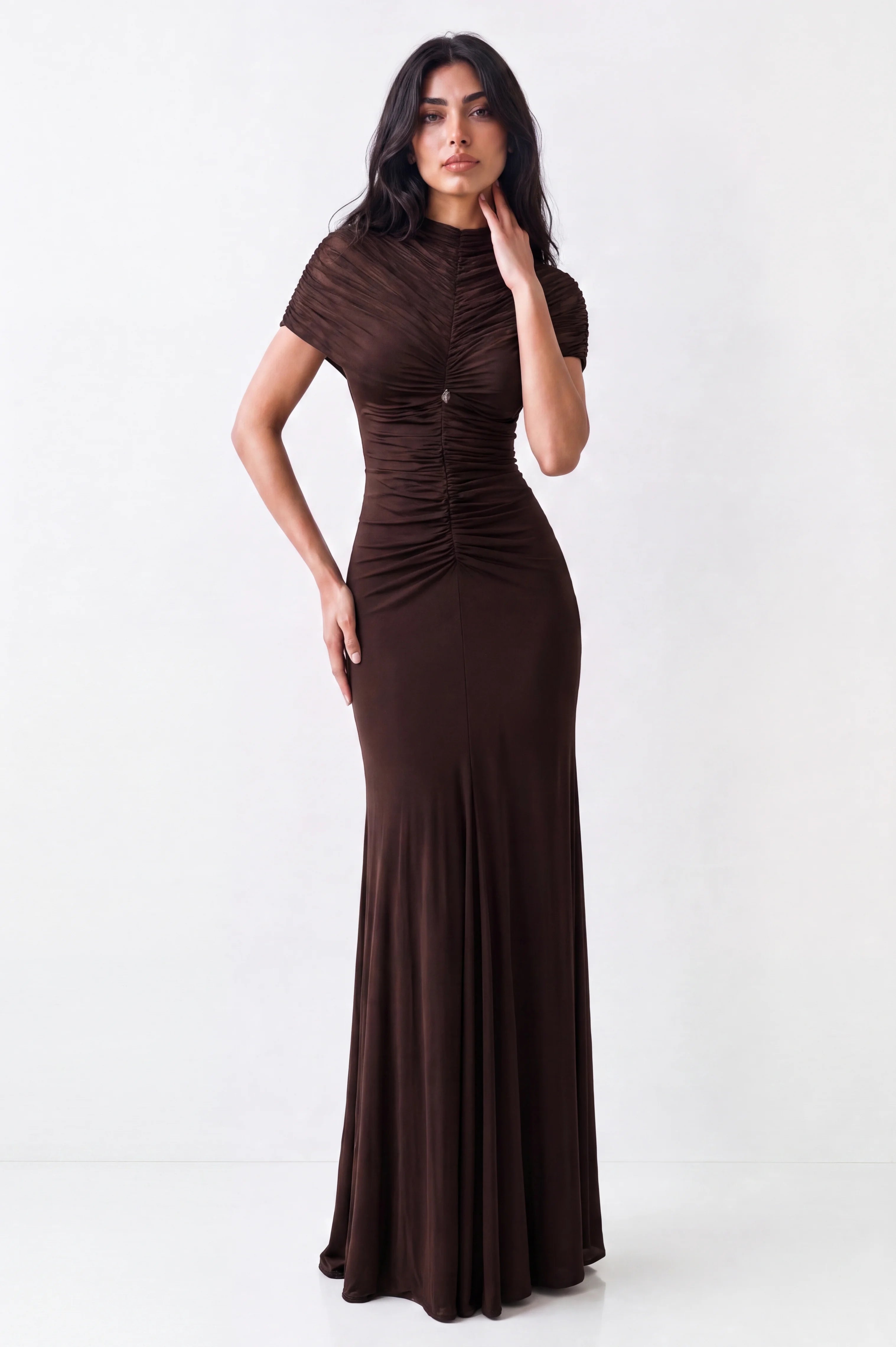 Gathered Neck-Line Off Shoulder Tulle Dress