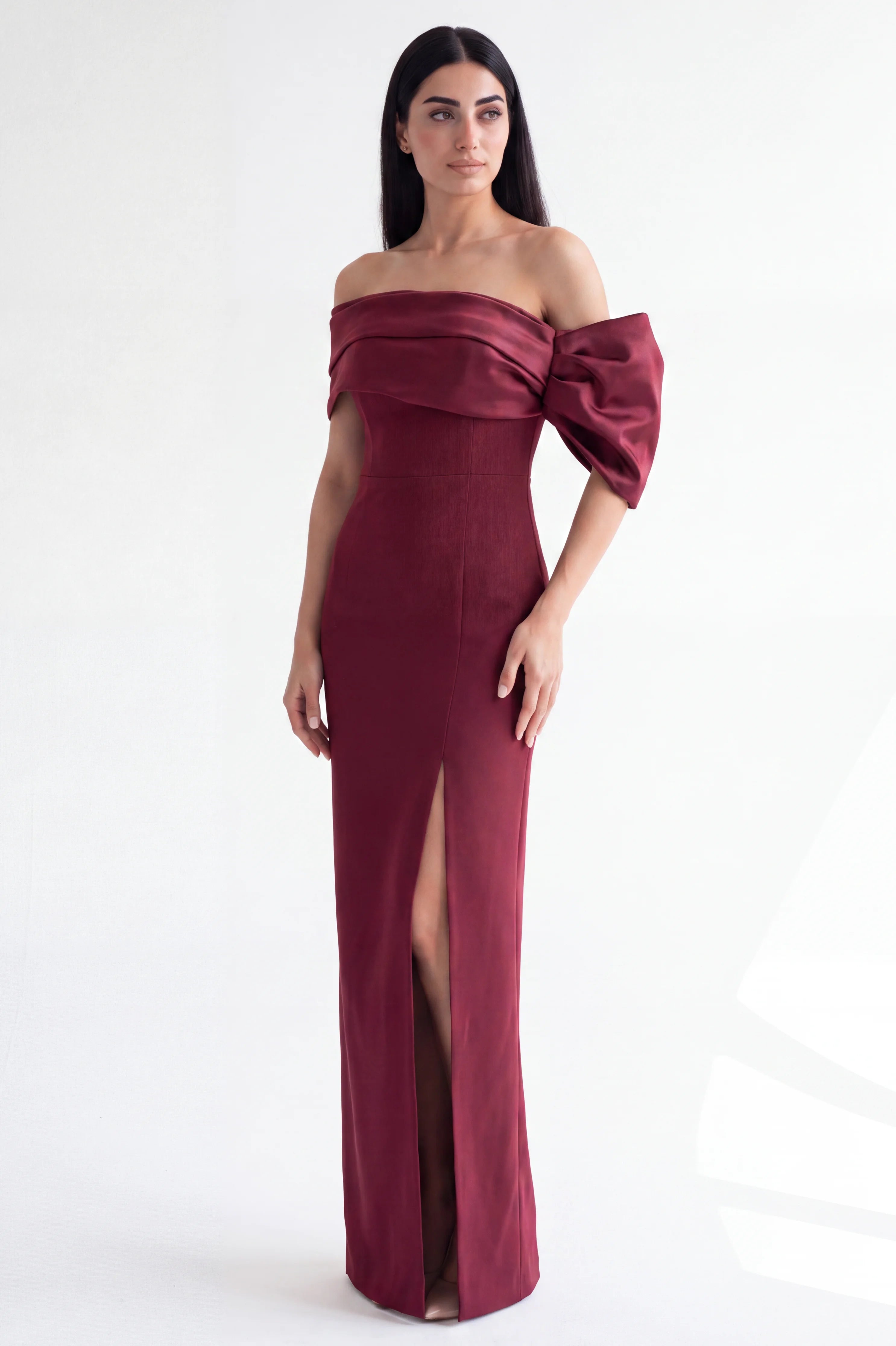 Draped One Shoulder Crepe Dress
