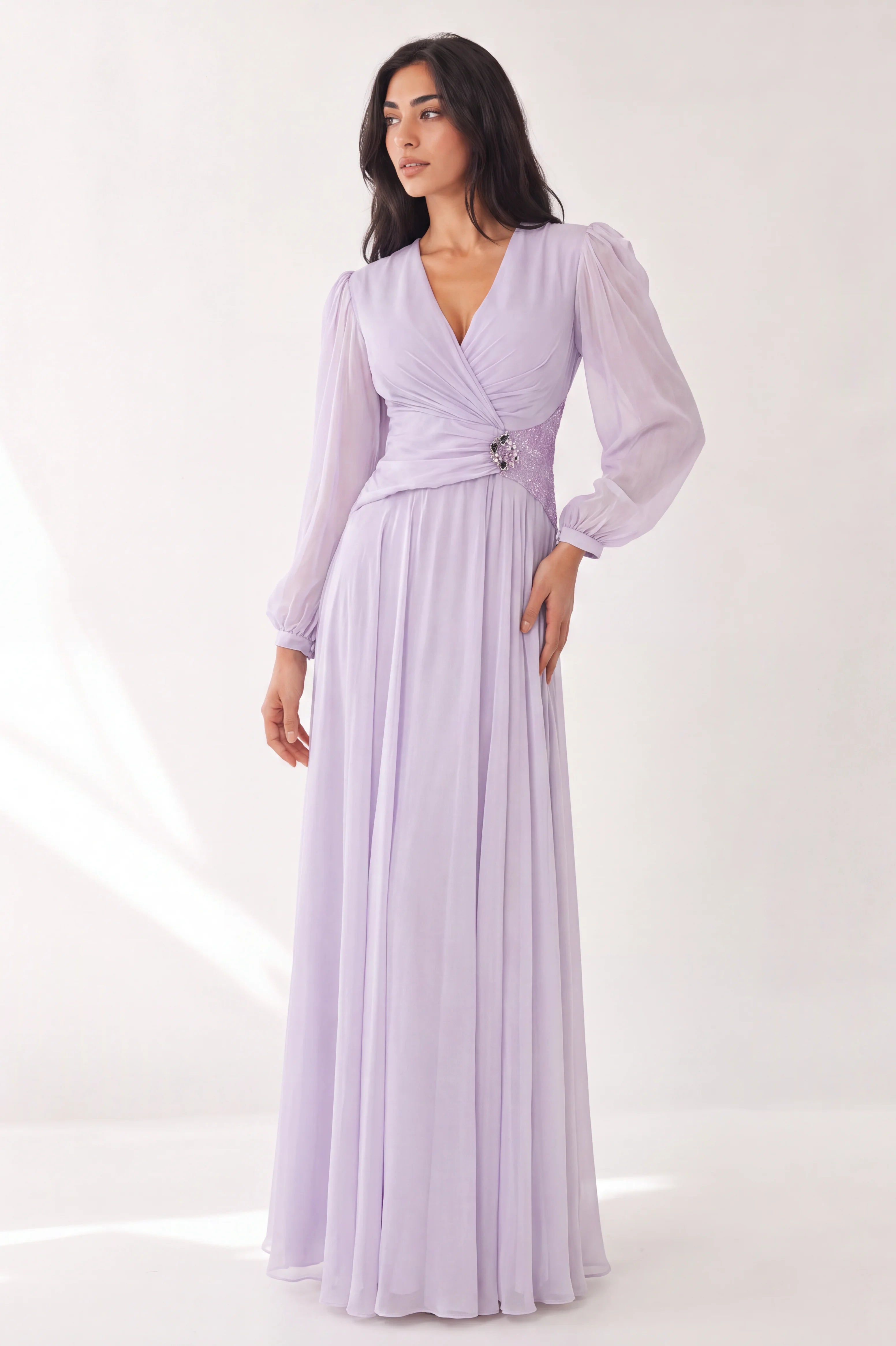 Beaded Waist Chiffon Dress
