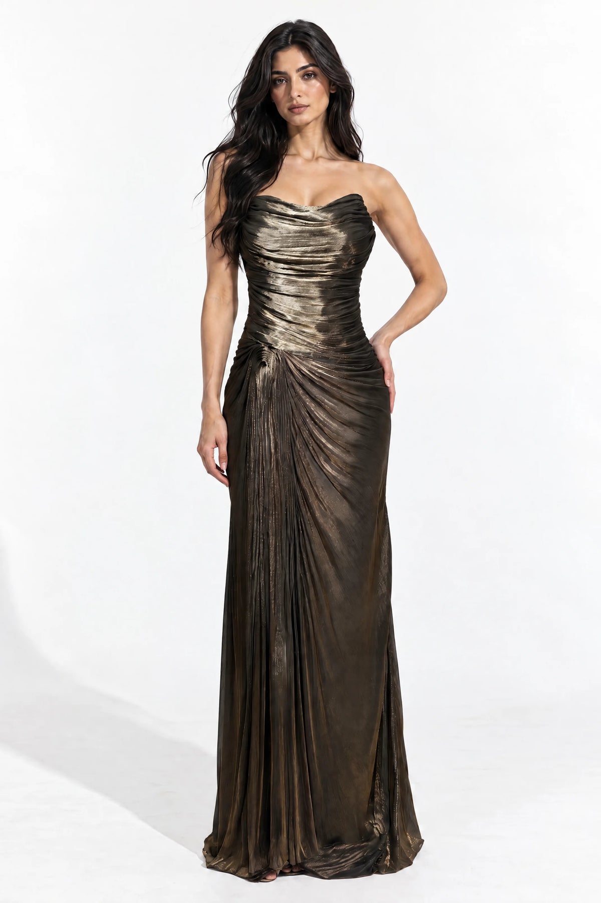 Strapless Sweetheart Gathered Organza Dress