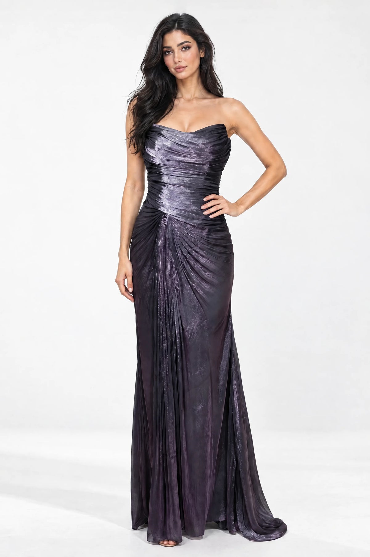 Strapless Sweetheart Gathered Organza Dress