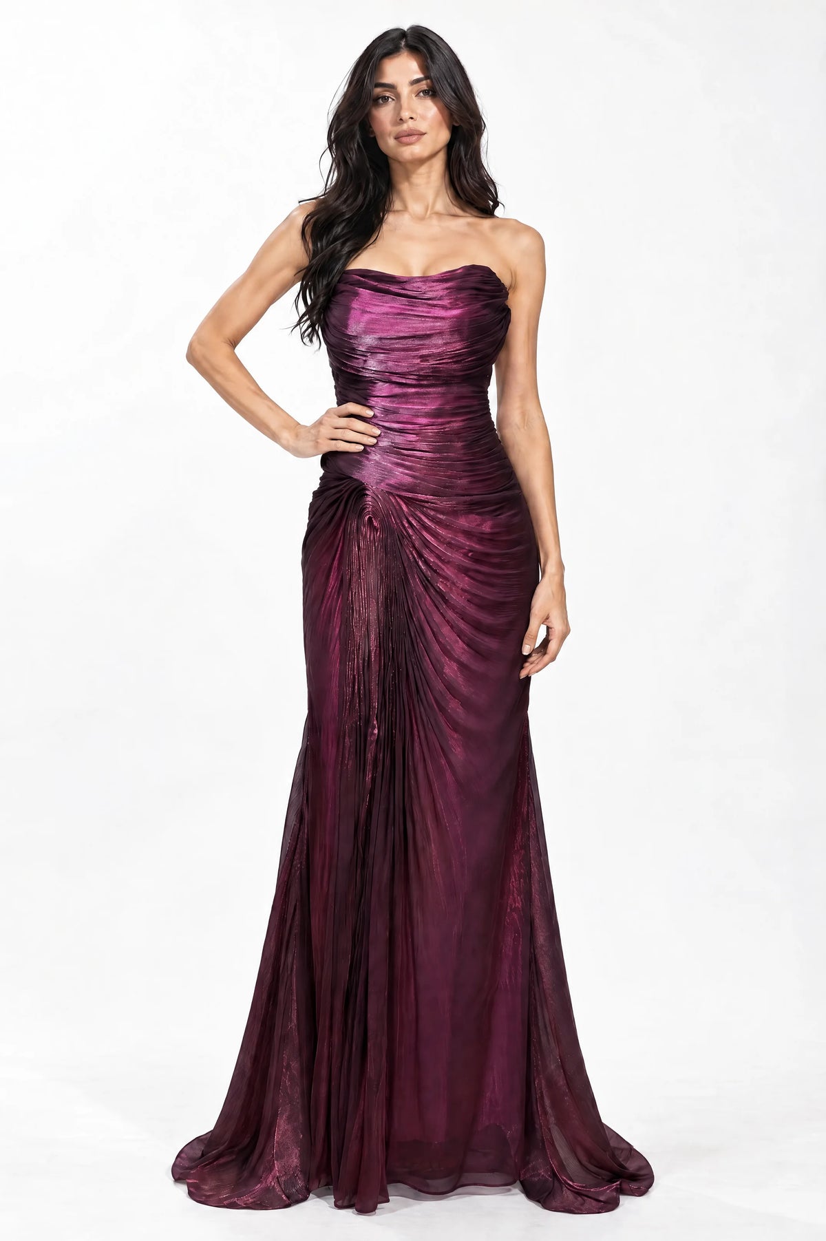 Strapless Sweetheart Gathered Organza Dress