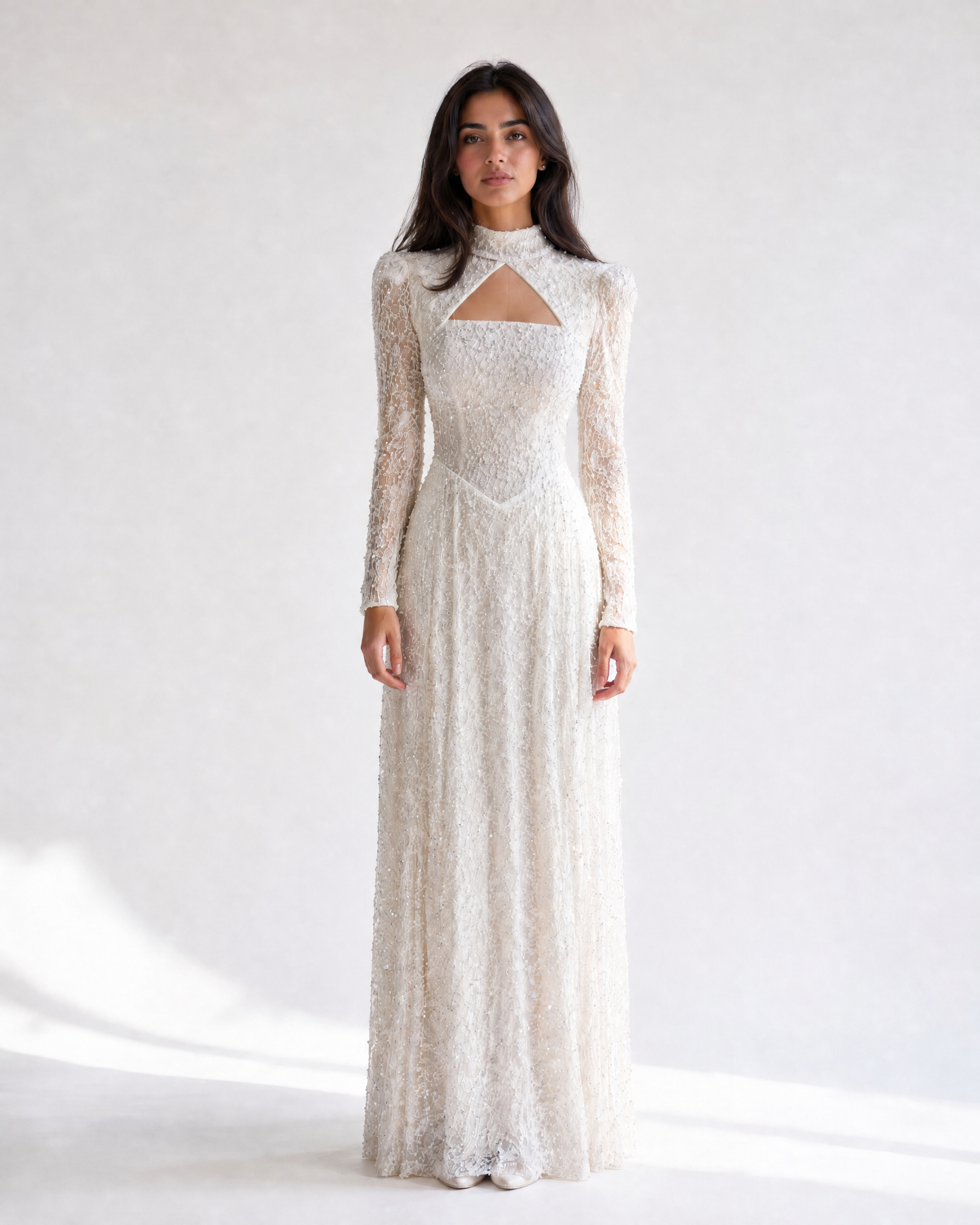 High Neck Bridal Skirt Sequin Dress