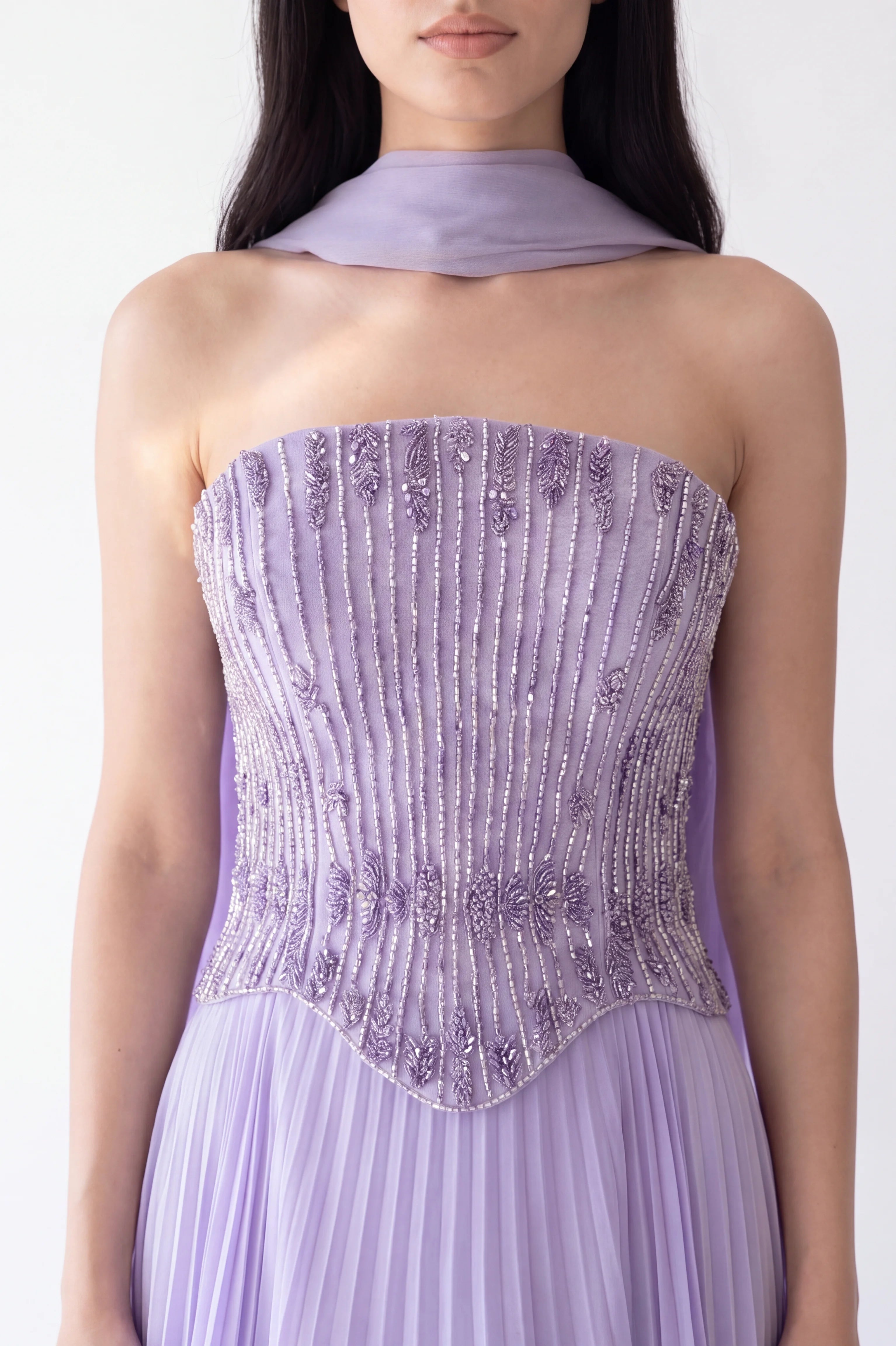 Beaded Bustline Corset Chiffon Dress