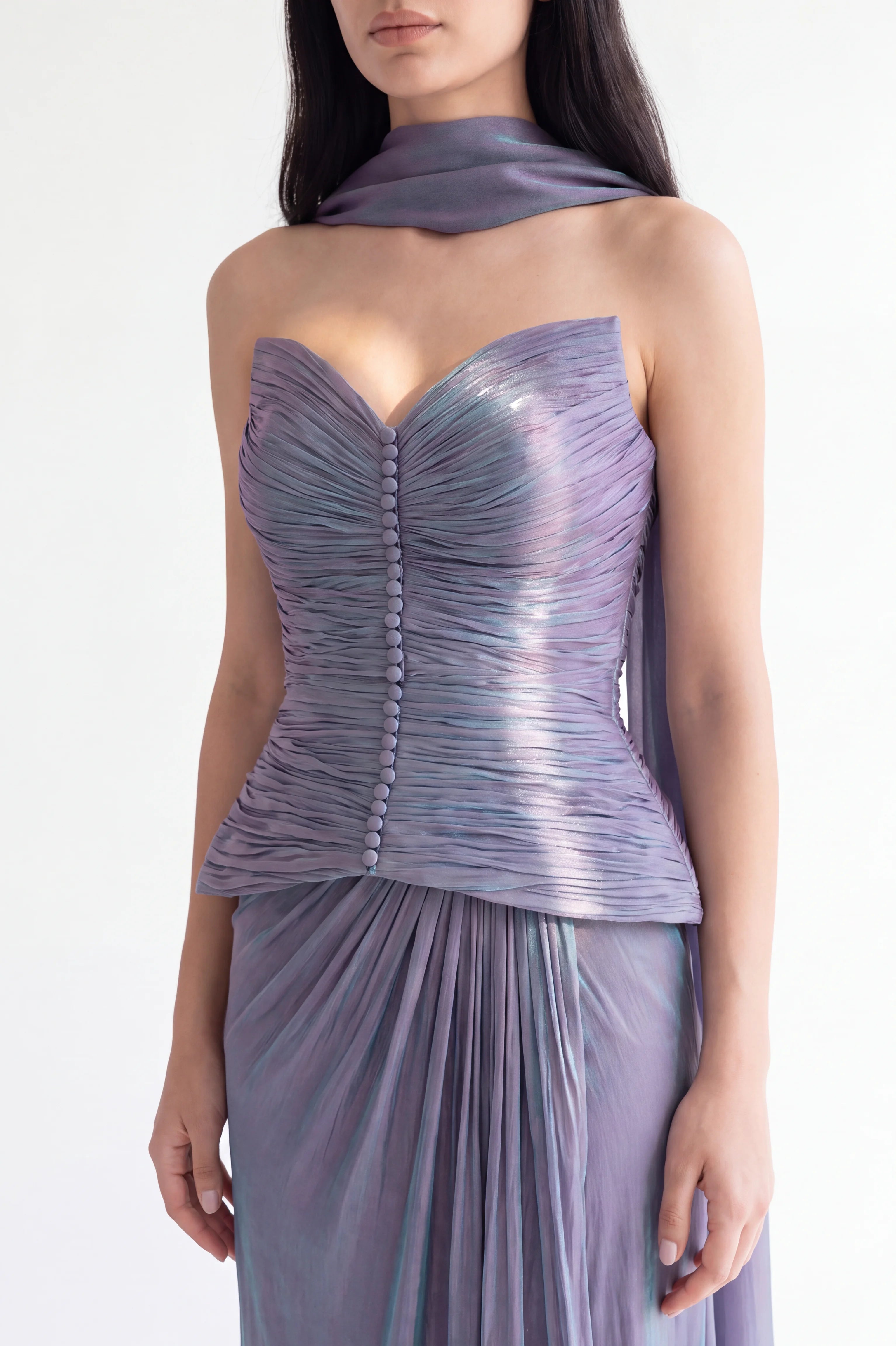 Sweetheart Gathered Corset Organza Dress