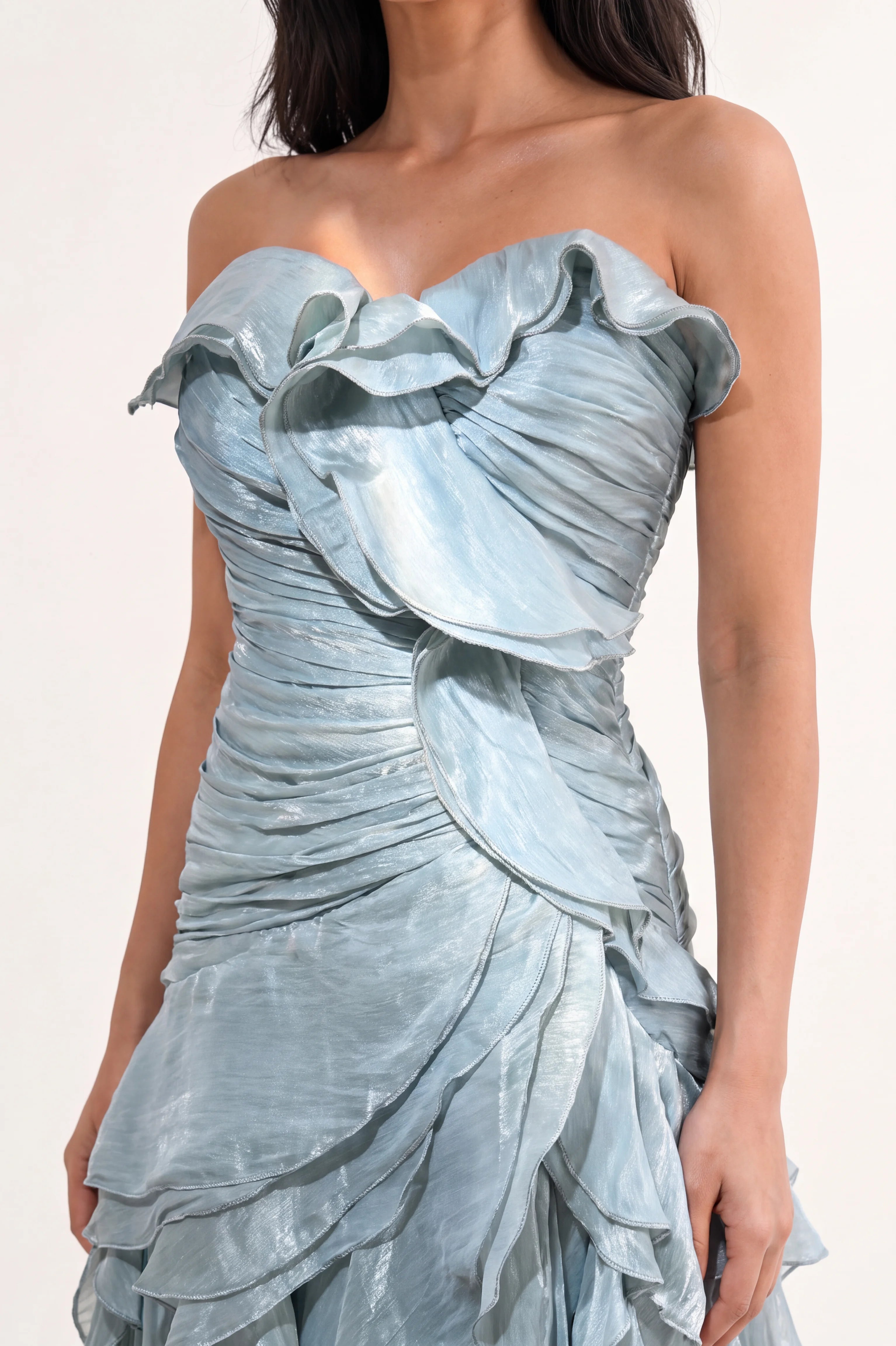 Strapless Ruched Along Organza Dress