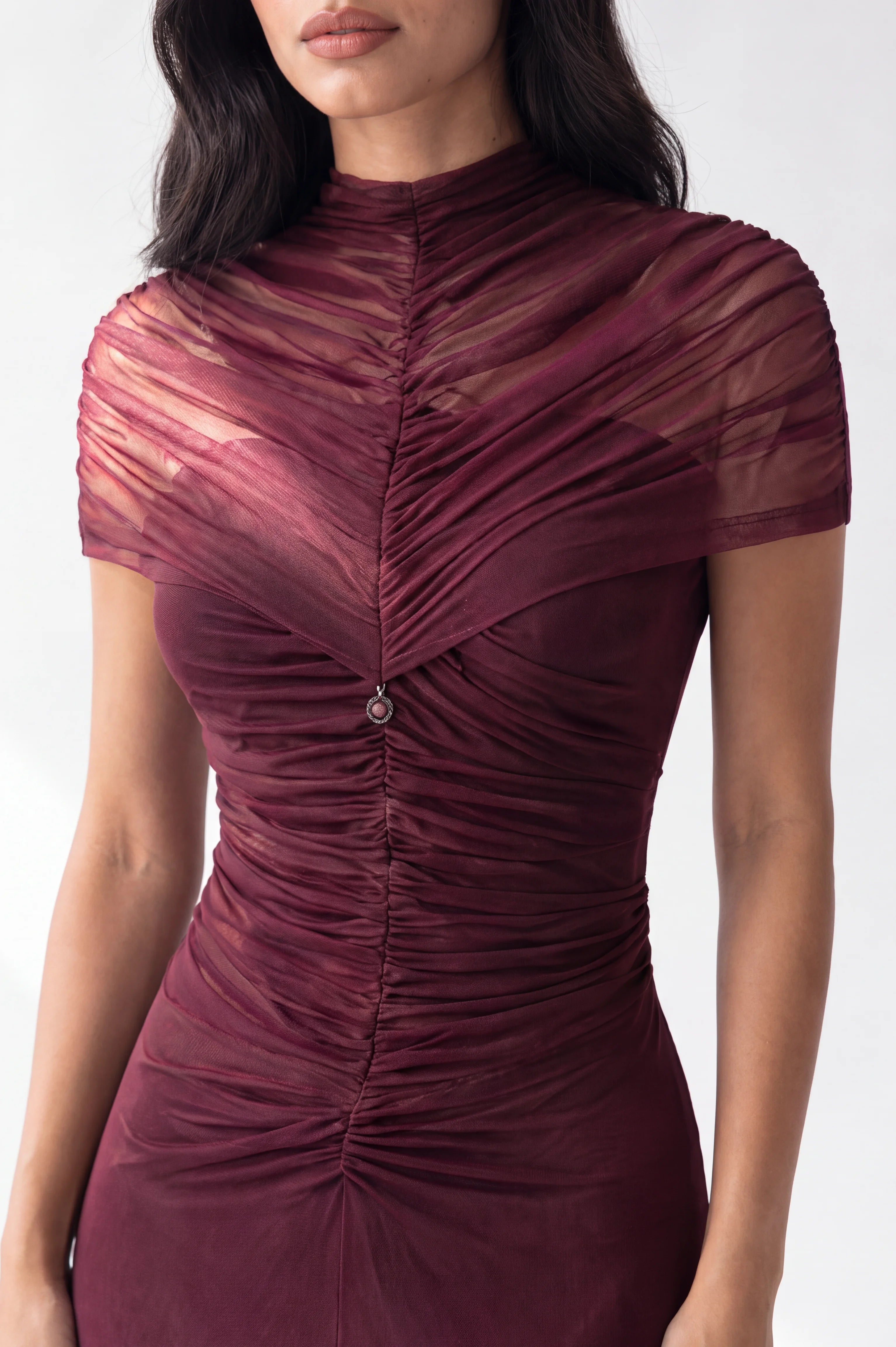 Gathered Neck-Line Off Shoulder Tulle Dress