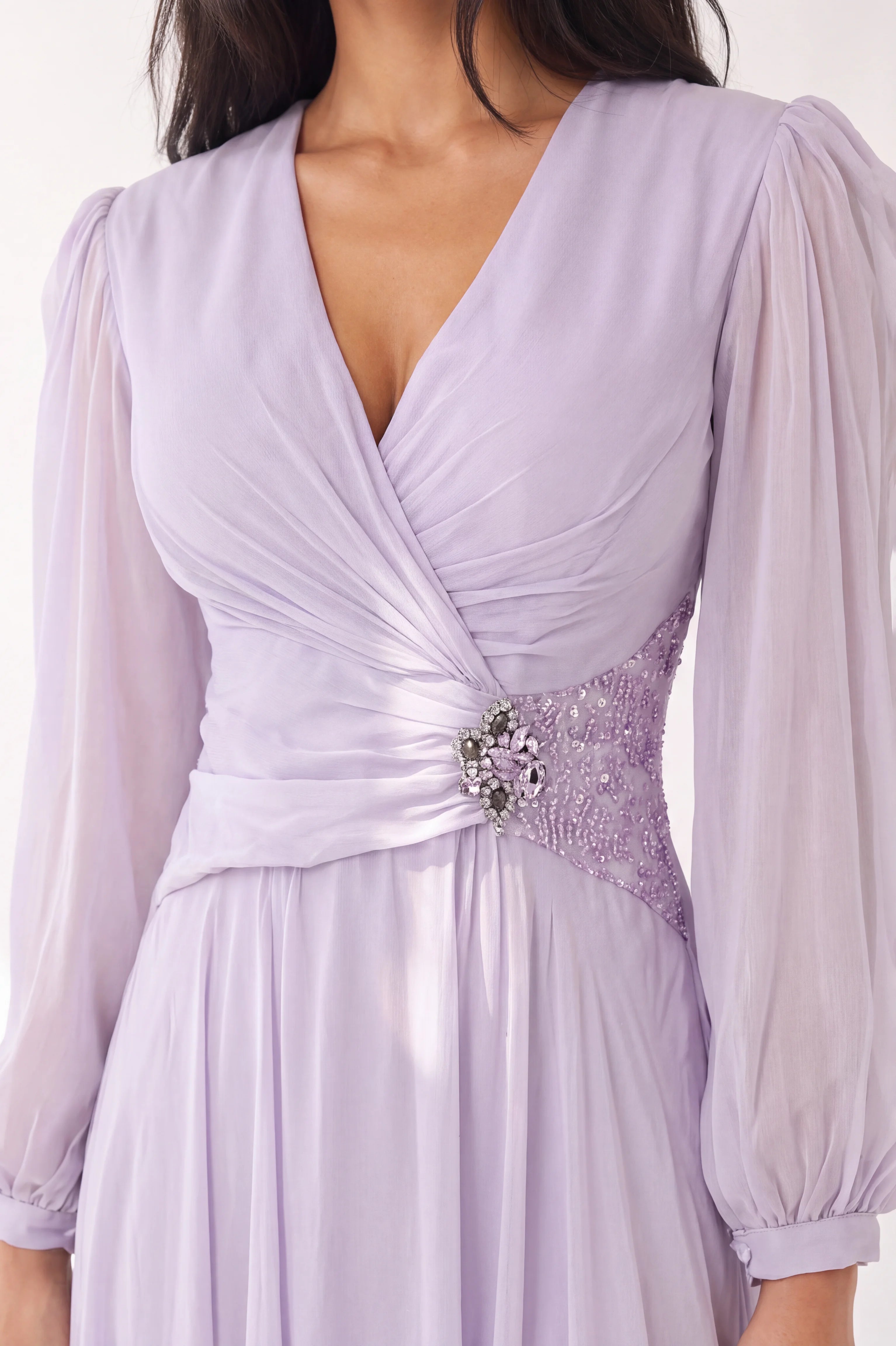 Beaded Waist Chiffon Dress