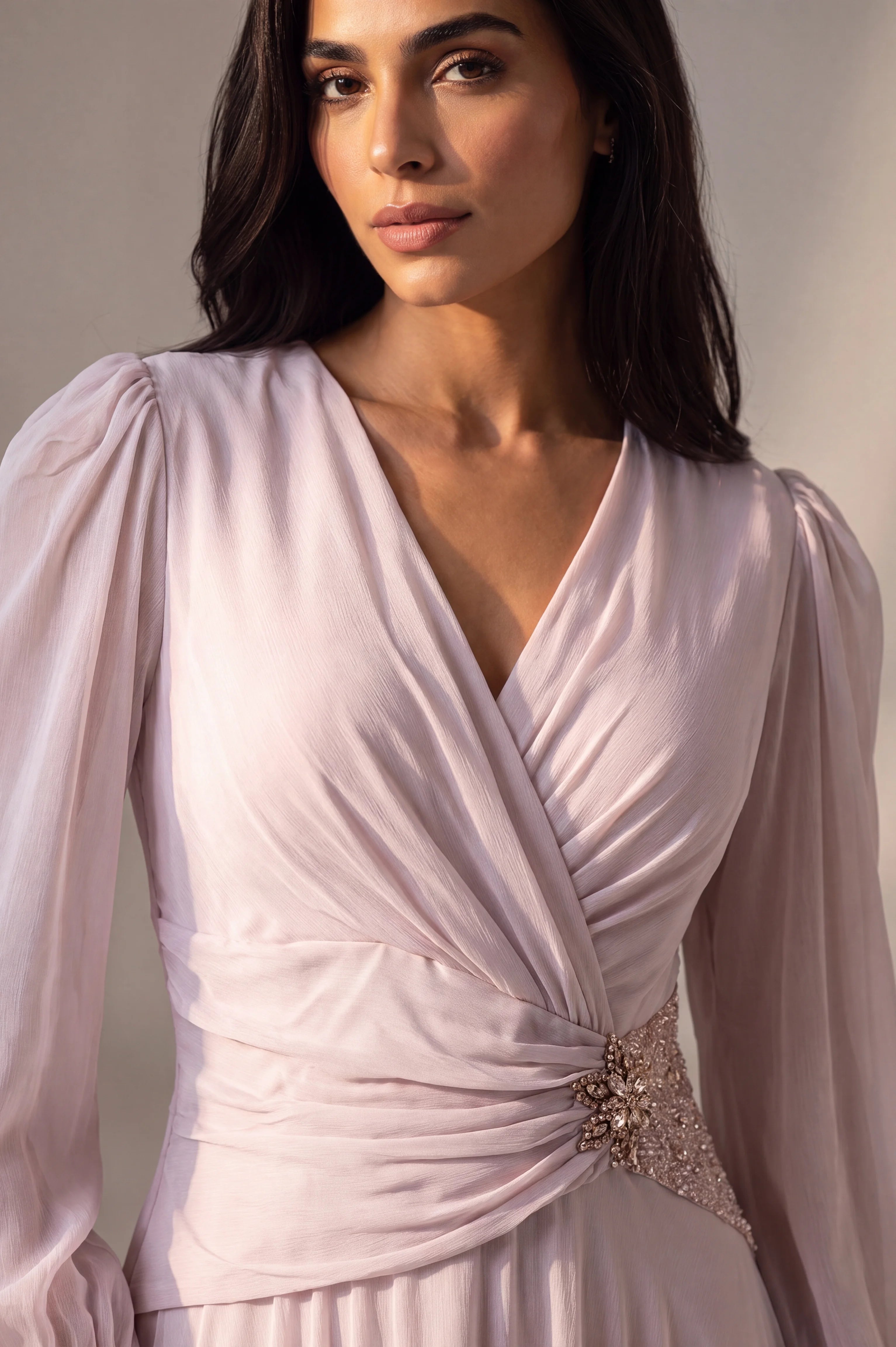 Beaded Waist Chiffon Dress