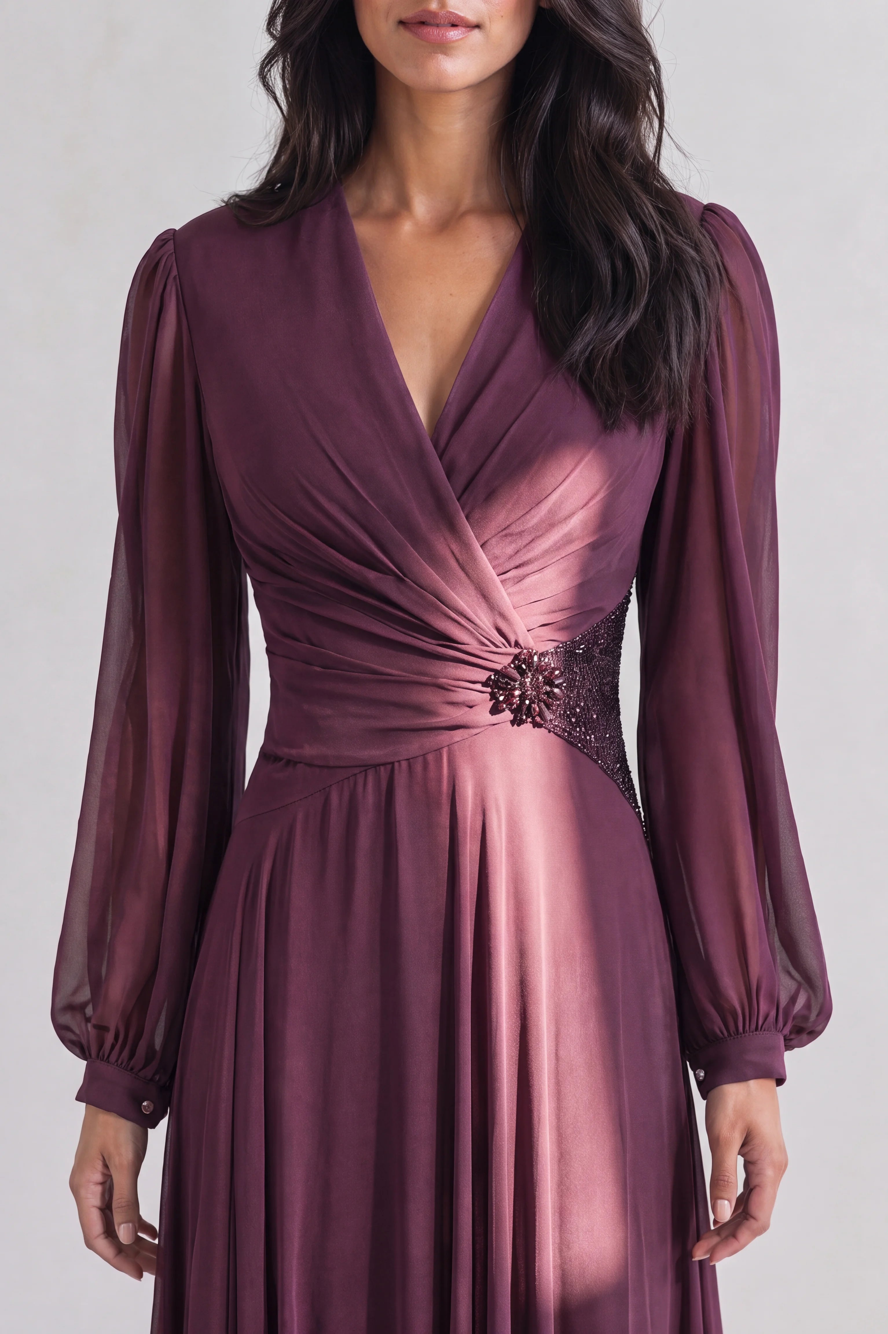 Beaded Waist Chiffon Dress