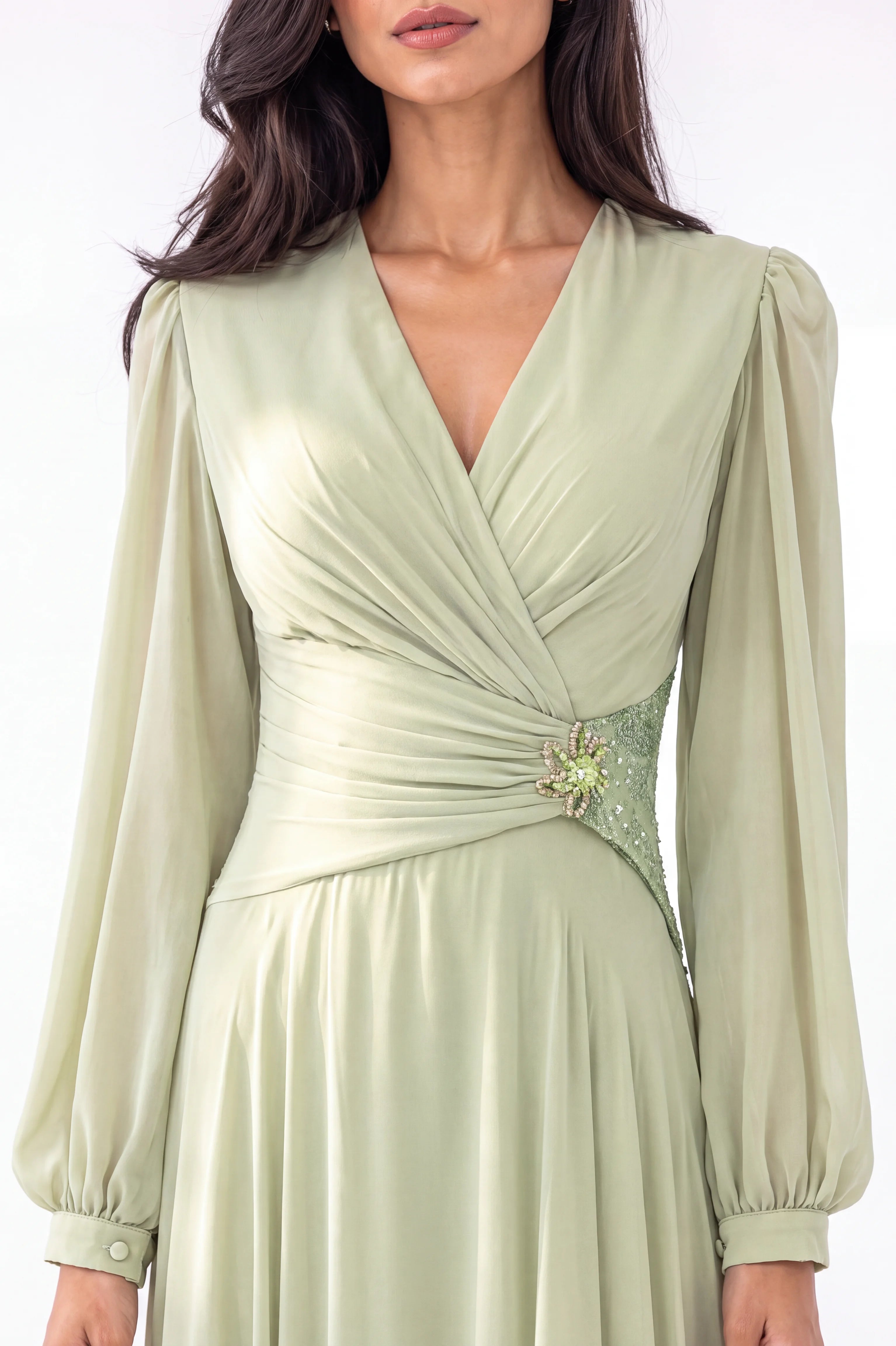 Beaded Waist Chiffon Dress