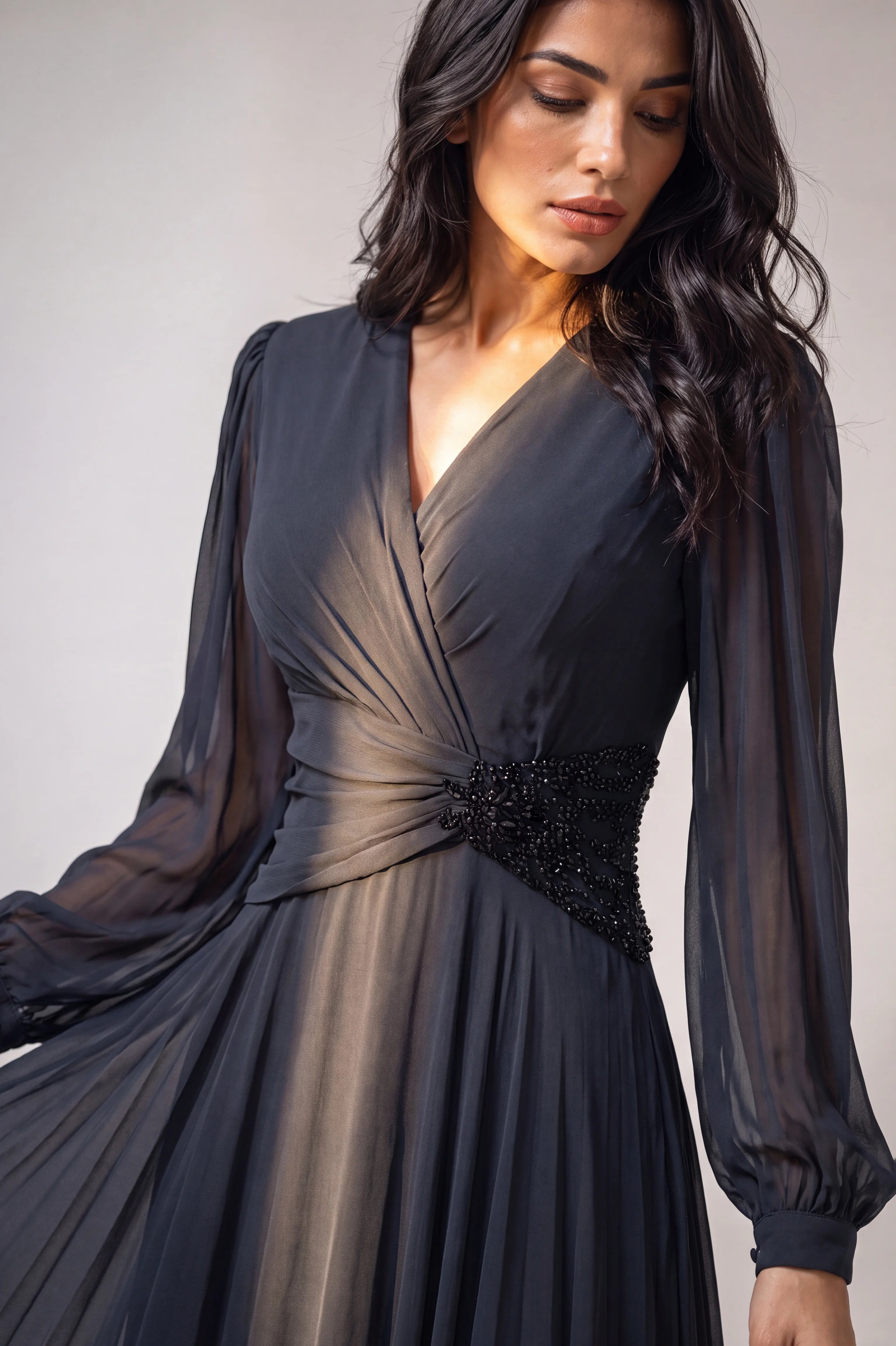 Beaded Waist Chiffon Dress