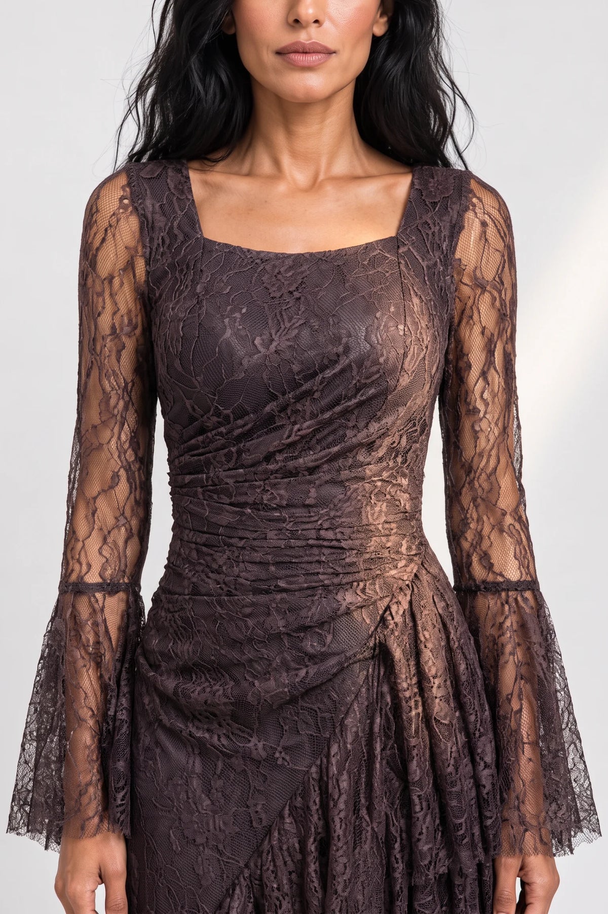 Square Neck Ruffle Detail Dantel Dress