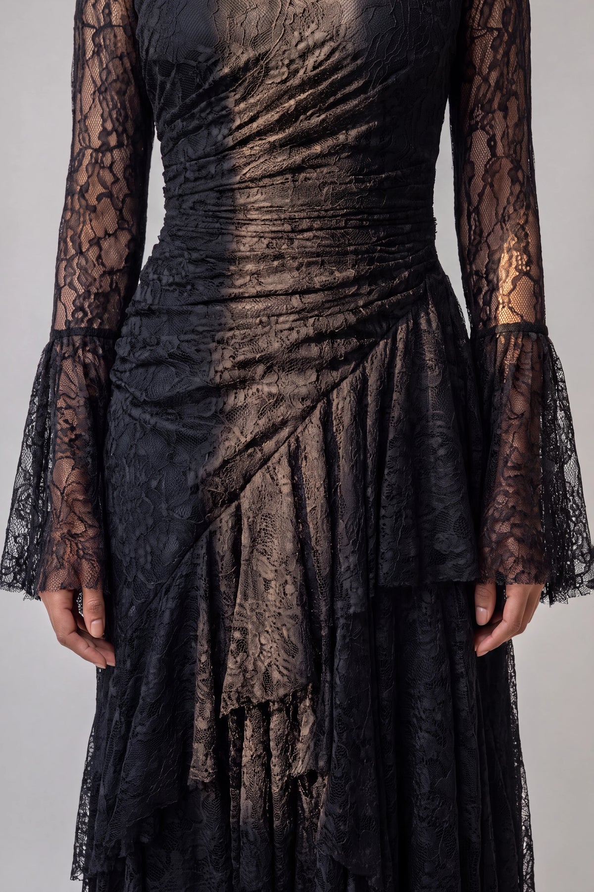 Square Neck Ruffle Detail Dantel Dress