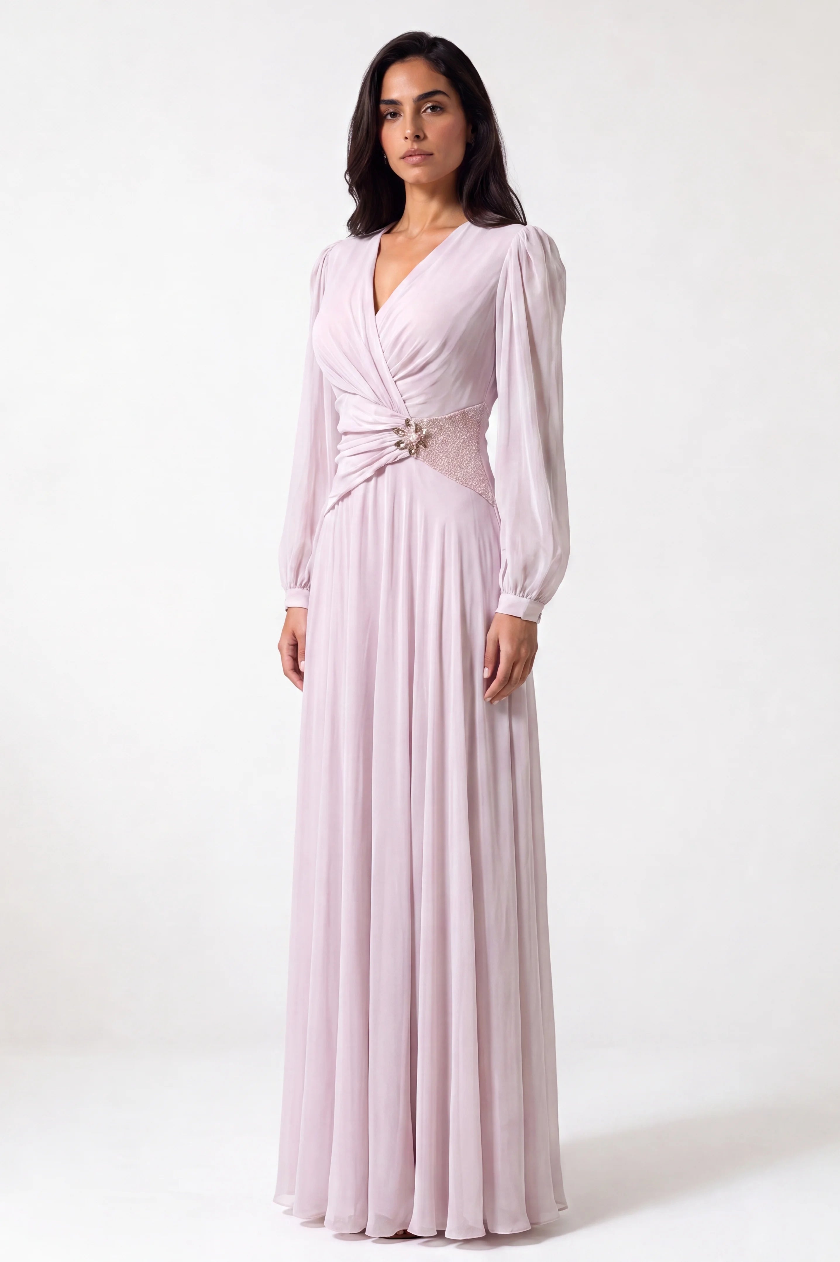 Beaded Waist Chiffon Dress