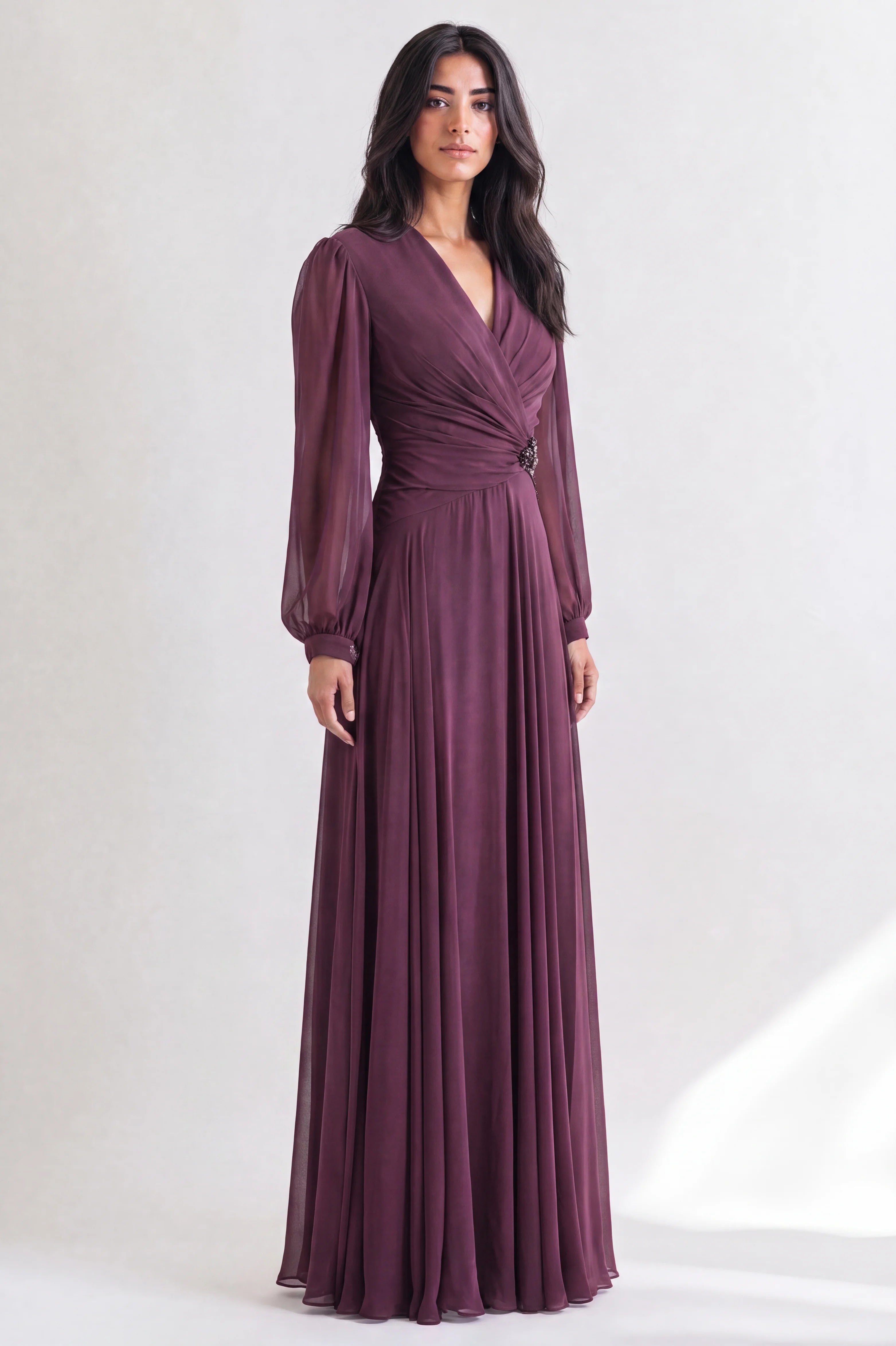 Beaded Waist Chiffon Dress