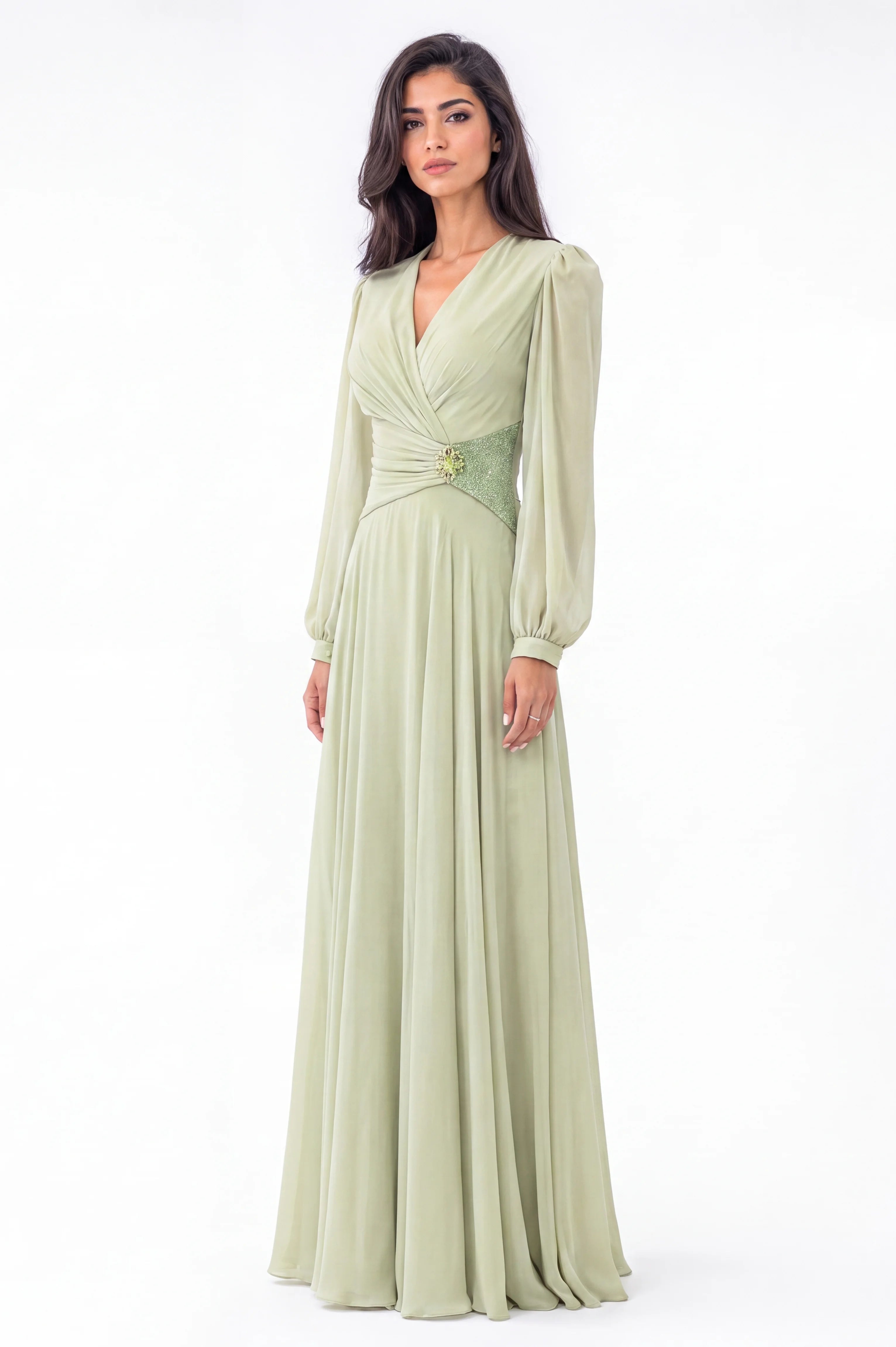 Beaded Waist Chiffon Dress