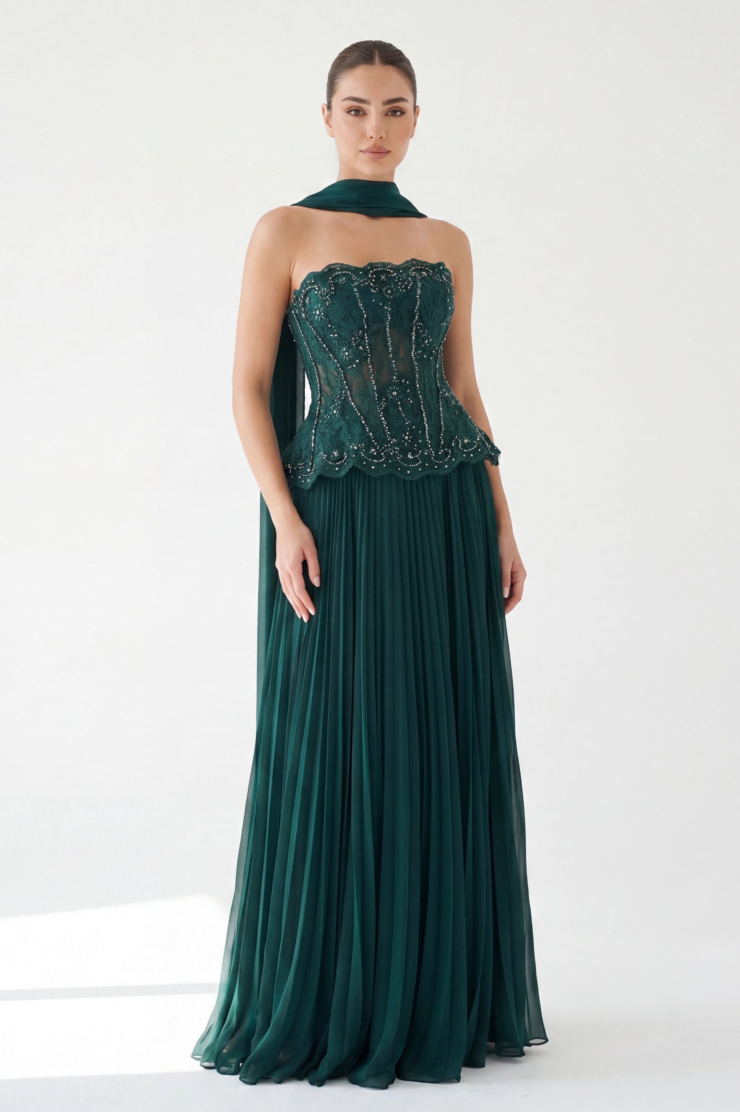Beaded Corset 2PCS Plisse Skirt