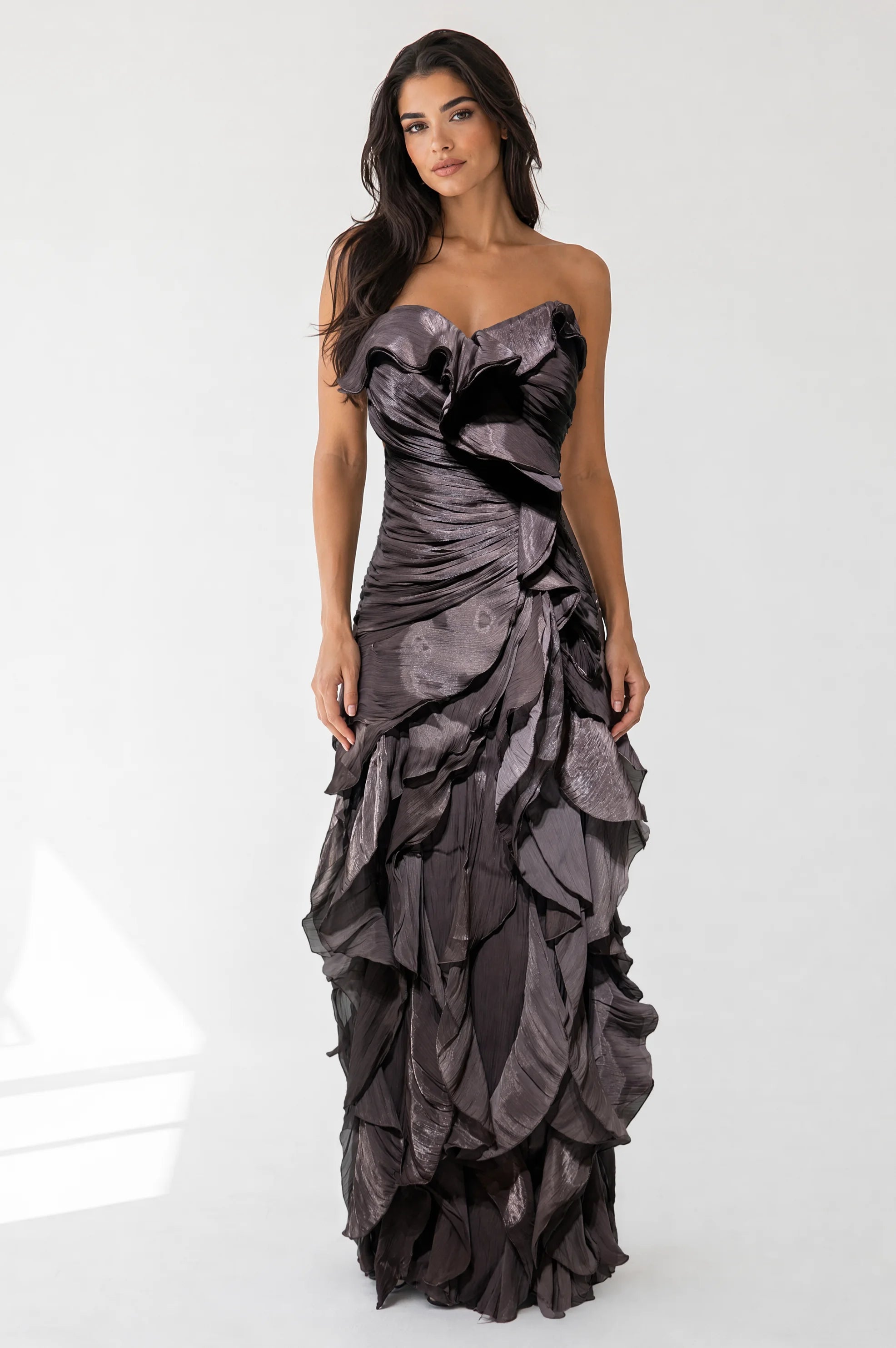 Strapless Ruched Along Organza Dress