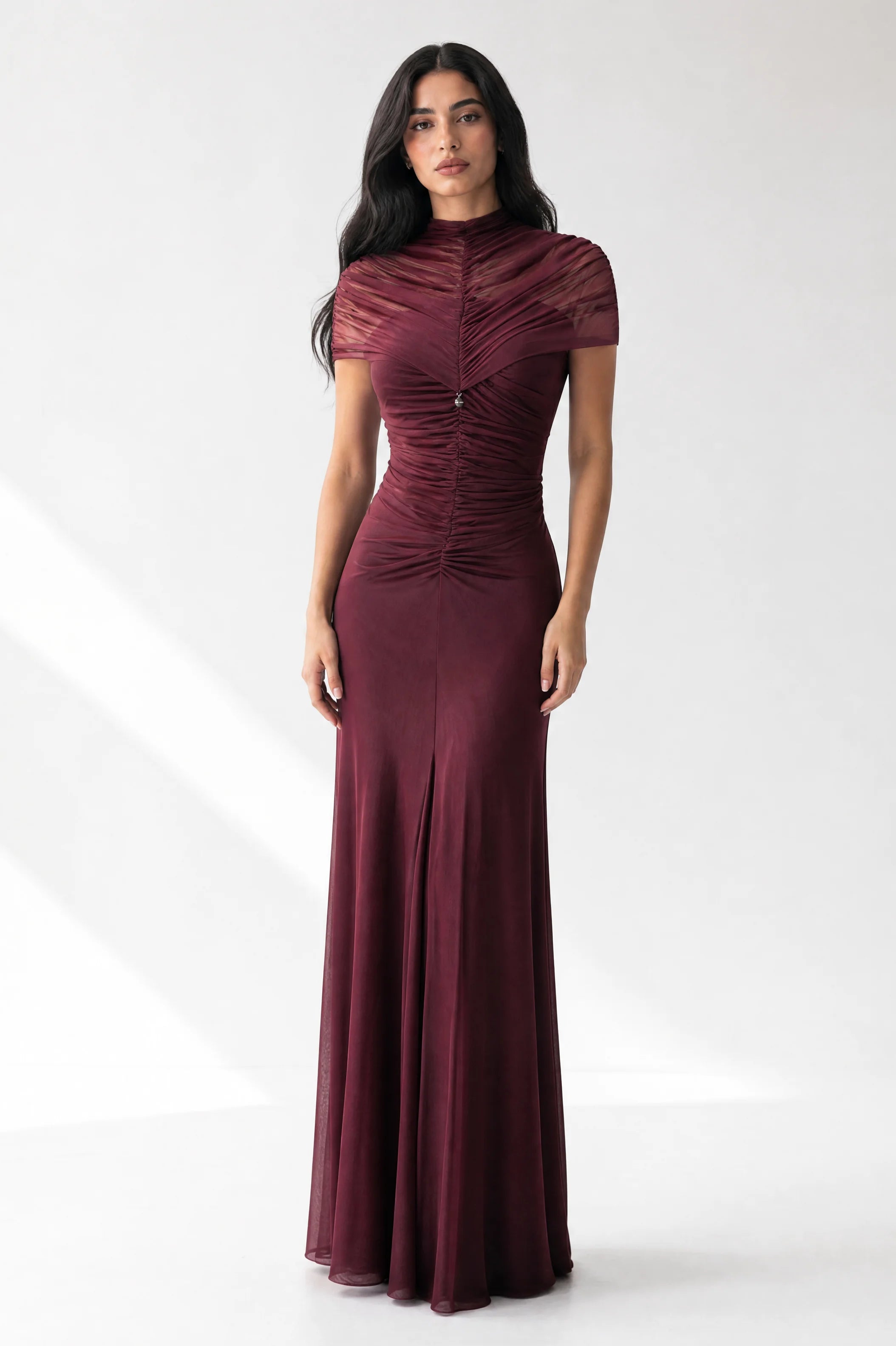 Gathered Neck-Line Off Shoulder Tulle Dress