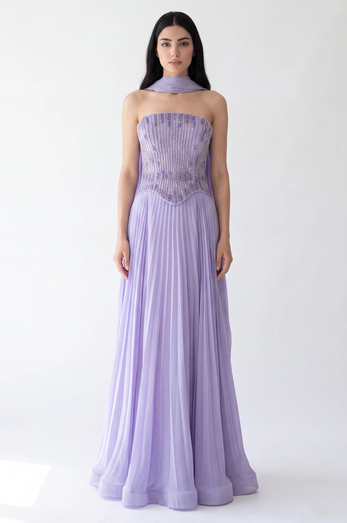 Beaded Bustline Corset Chiffon Dress