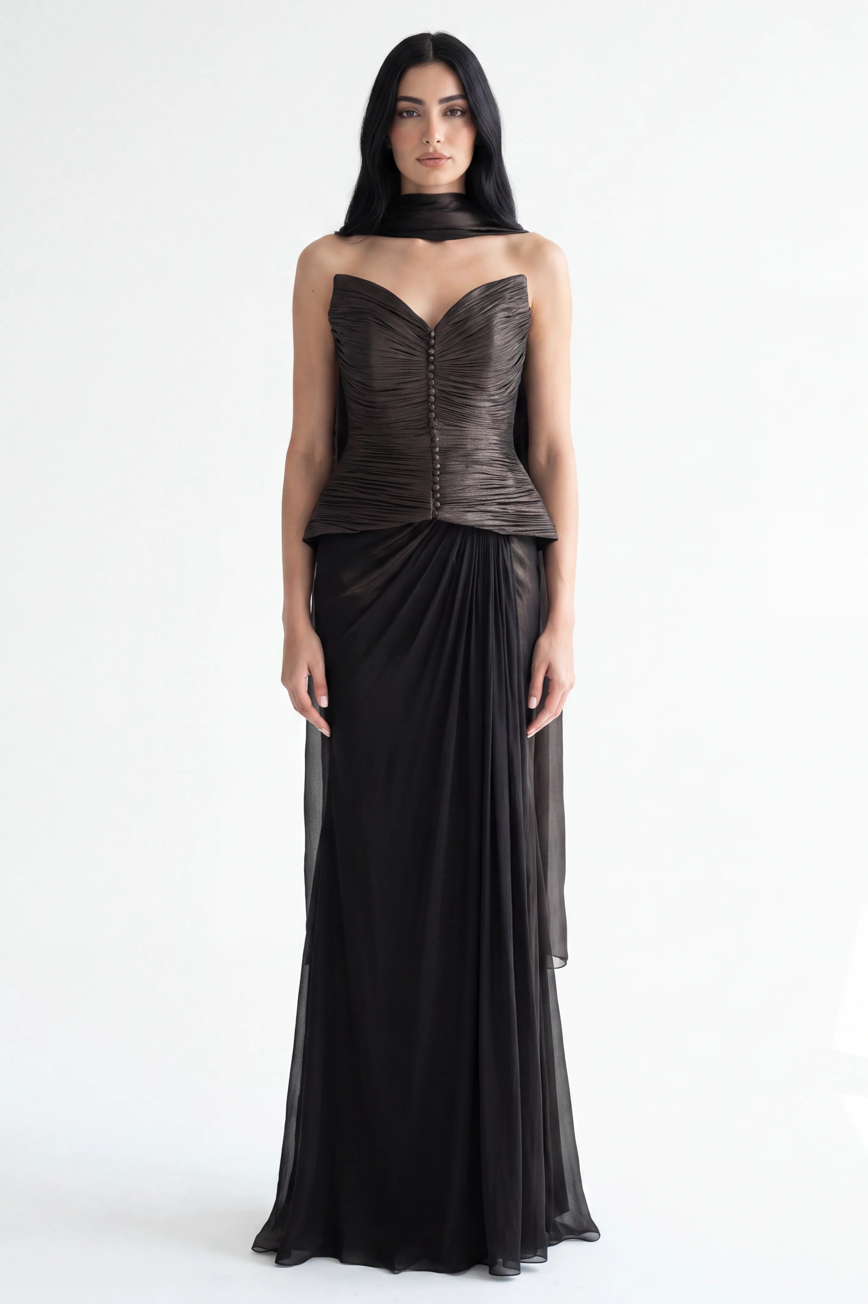 Sweetheart Gathered Corset Organza Dress