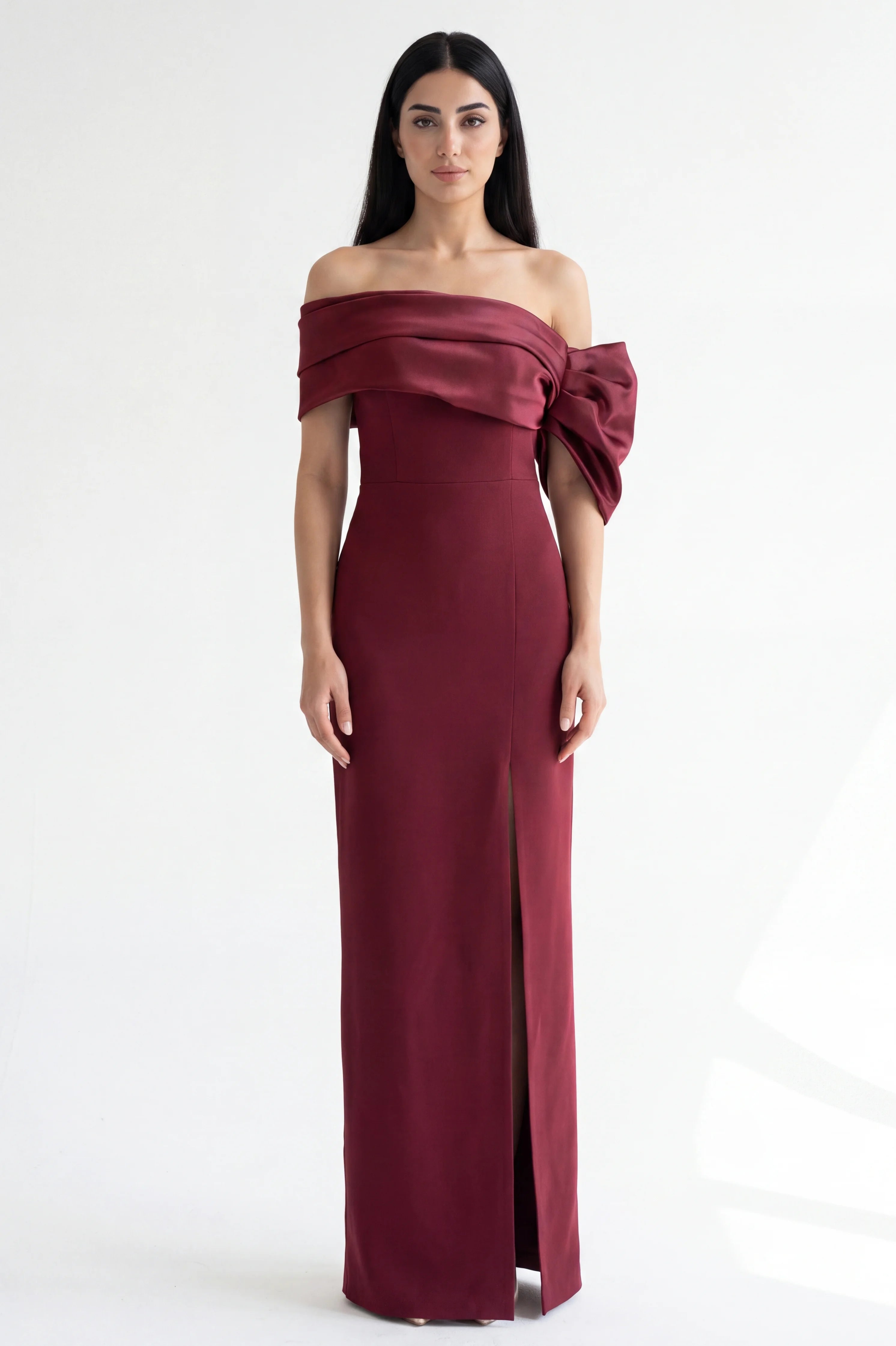 Draped One Shoulder Crepe Dress