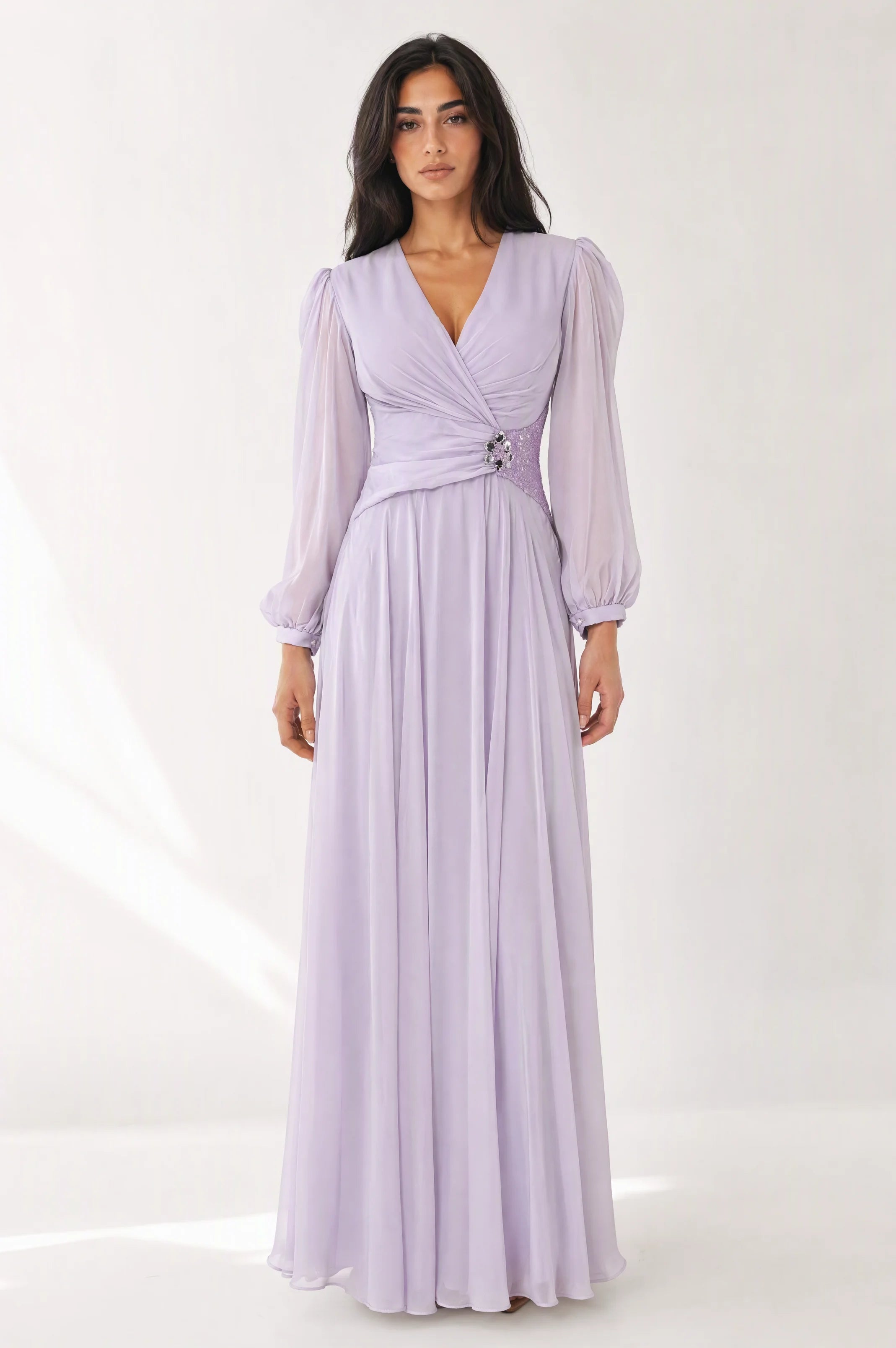 Beaded Waist Chiffon Dress