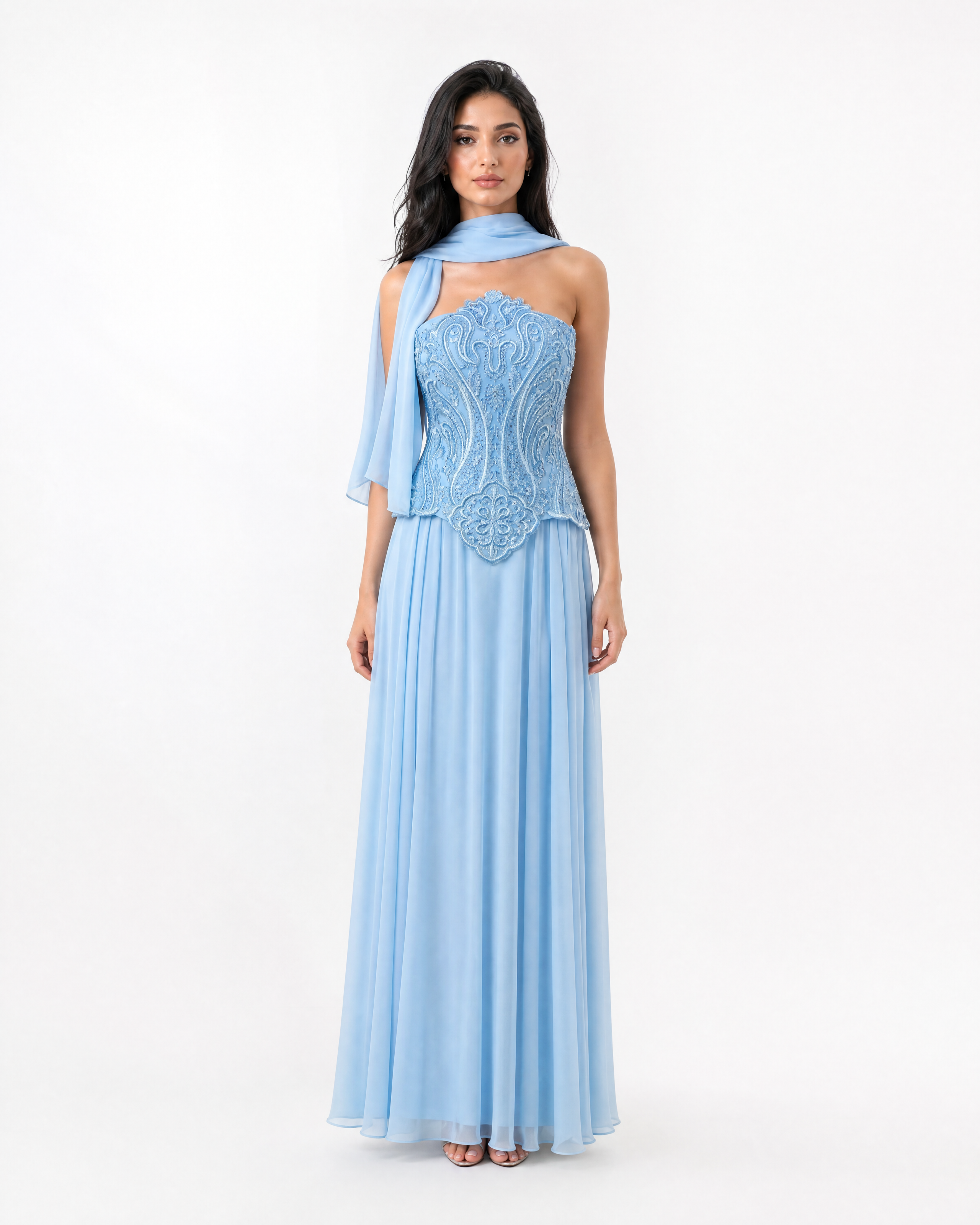 Embroidery Corset Chiffon Skirt Set