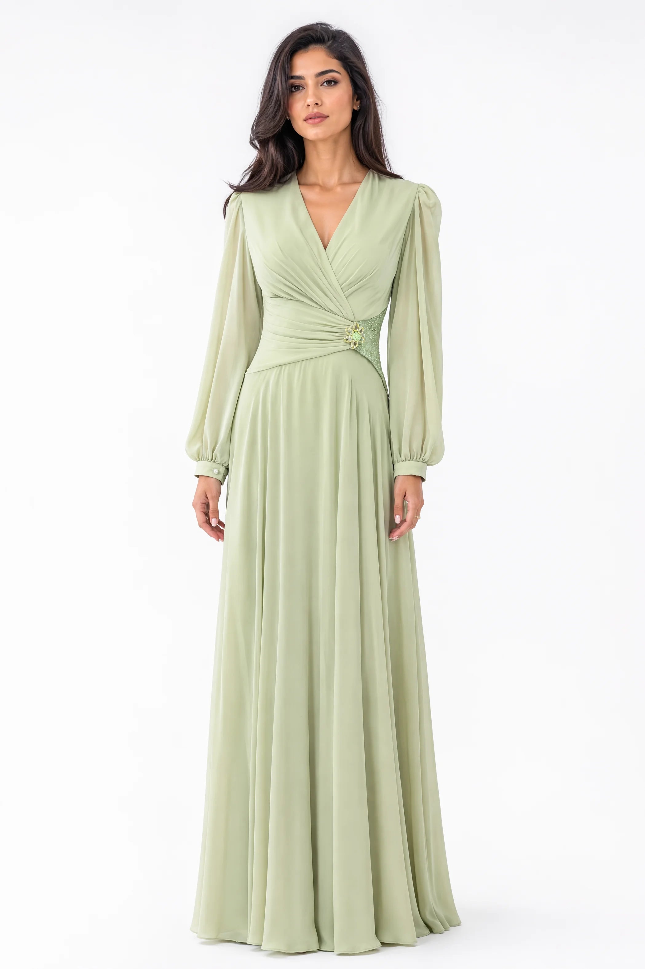Beaded Waist Chiffon Dress
