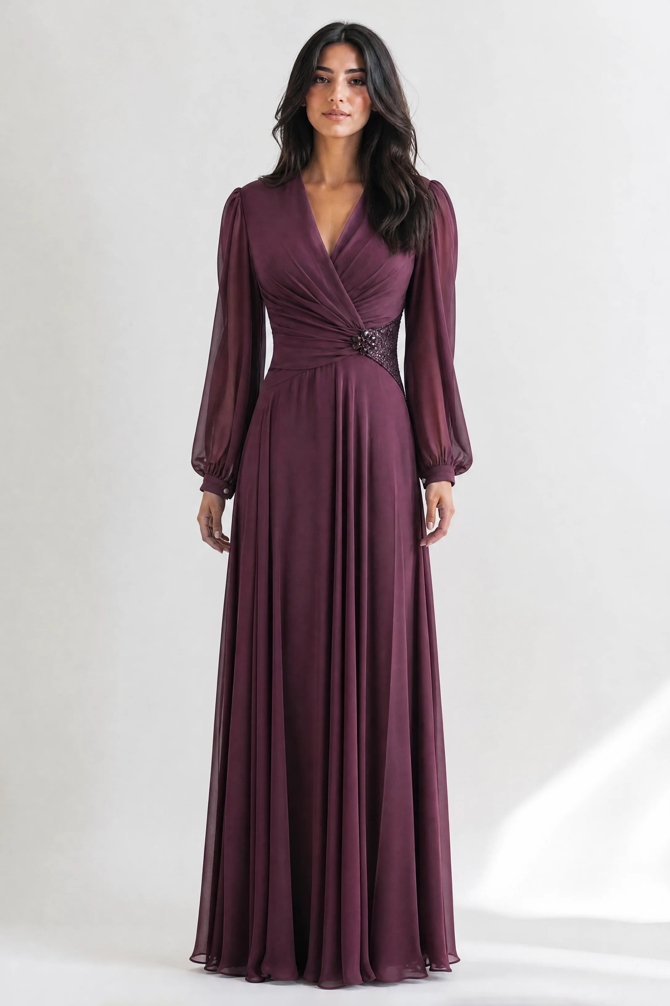 Beaded Waist Chiffon Dress
