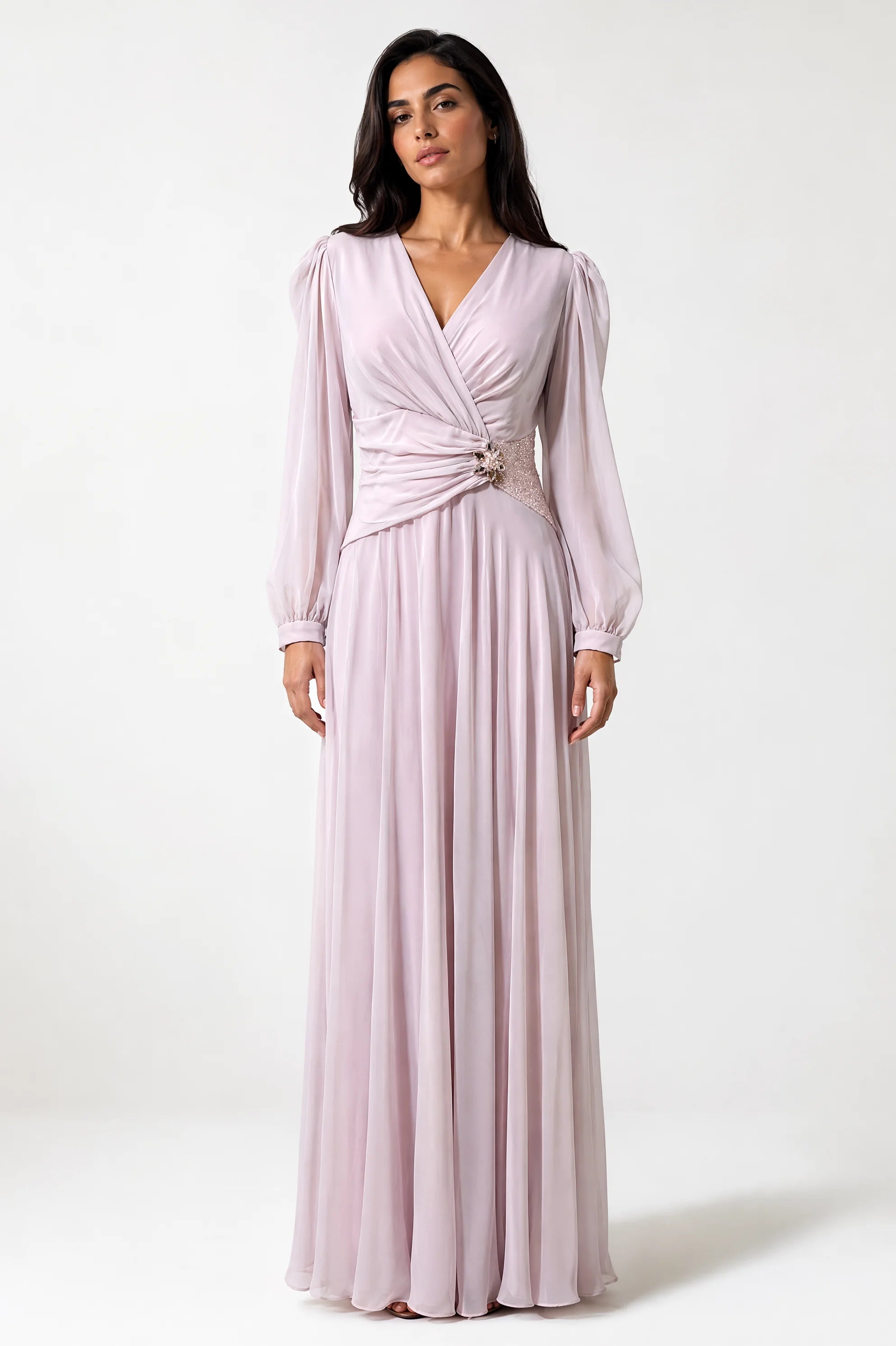 Beaded Waist Chiffon Dress