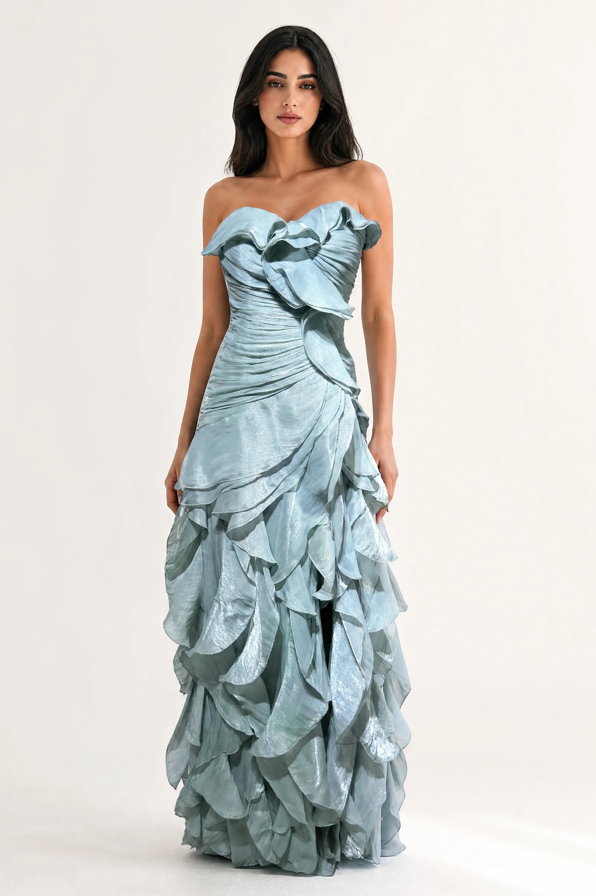Strapless Ruched Along Organza Dress