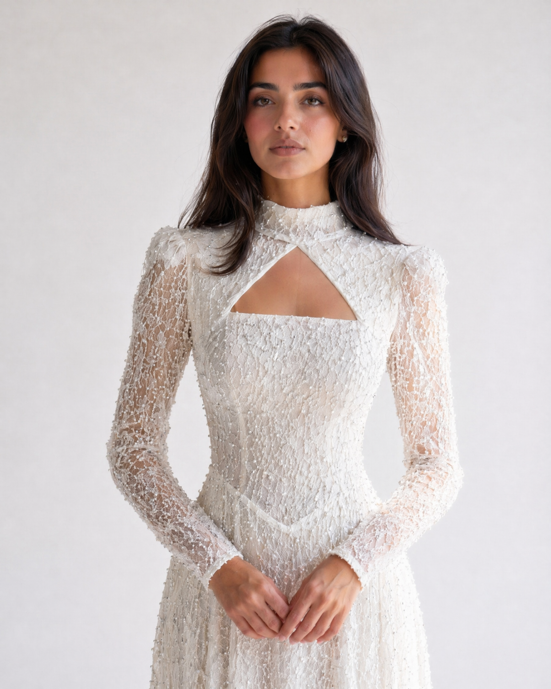 High Neck Bridal Skirt Sequin Dress