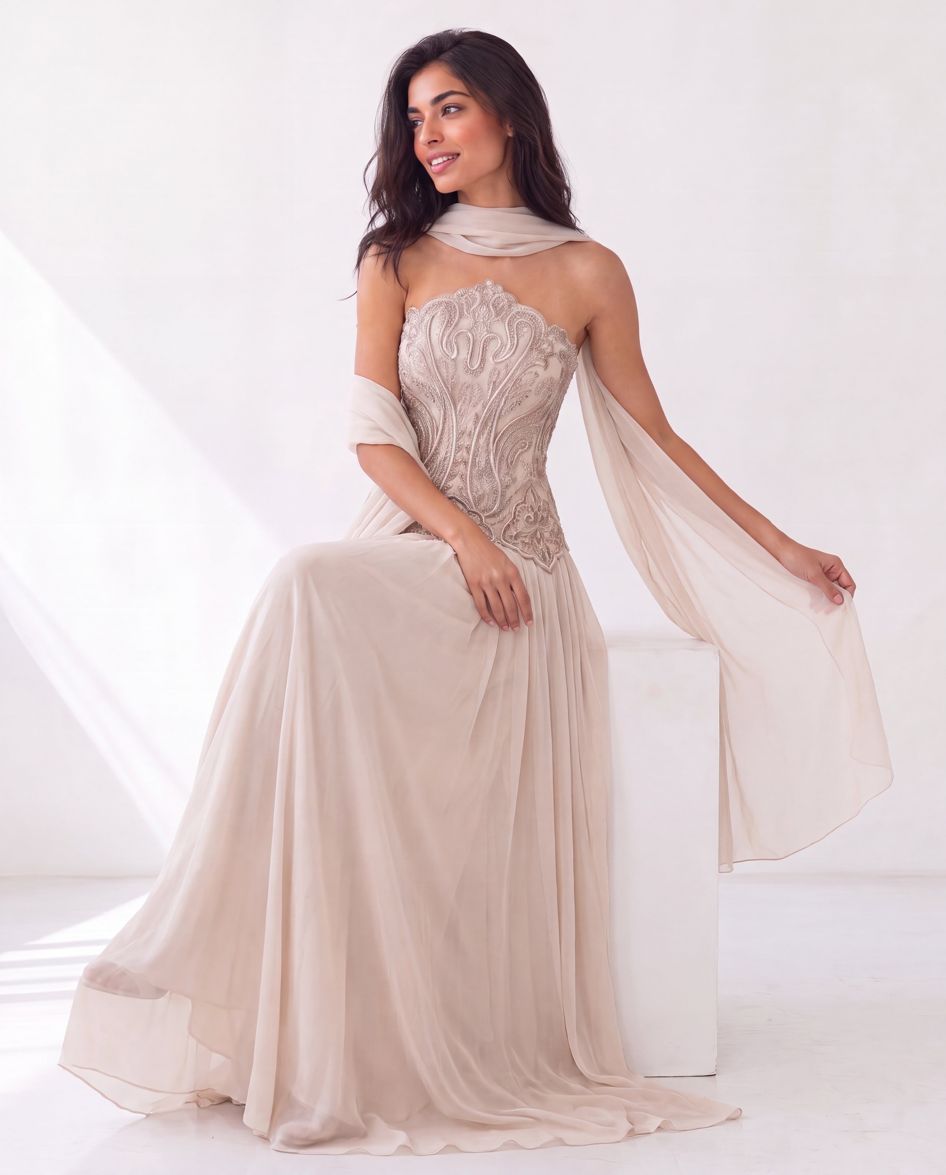 Embroidery Corset Chiffon Skirt Set