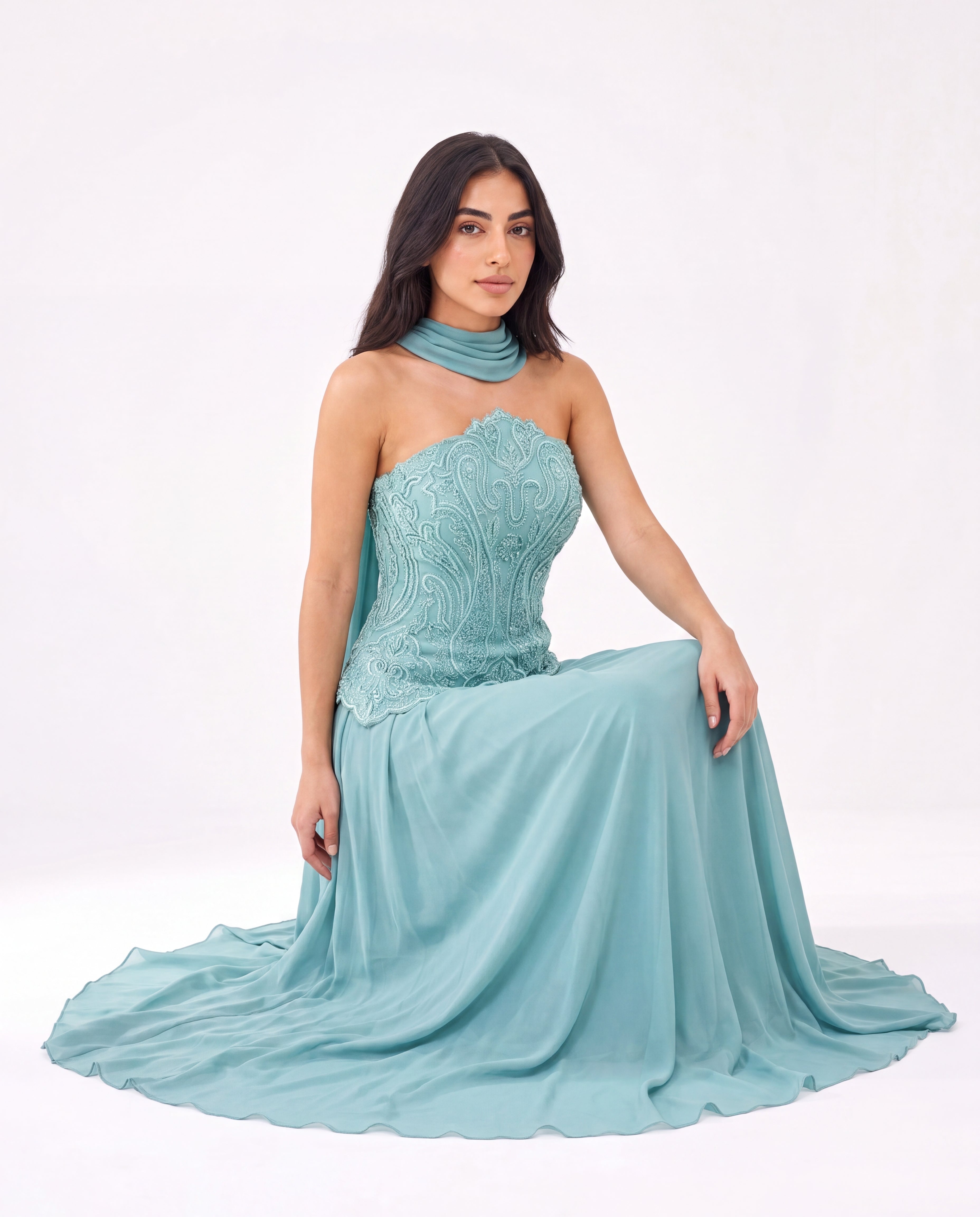 Embroidery Corset Chiffon Skirt Set