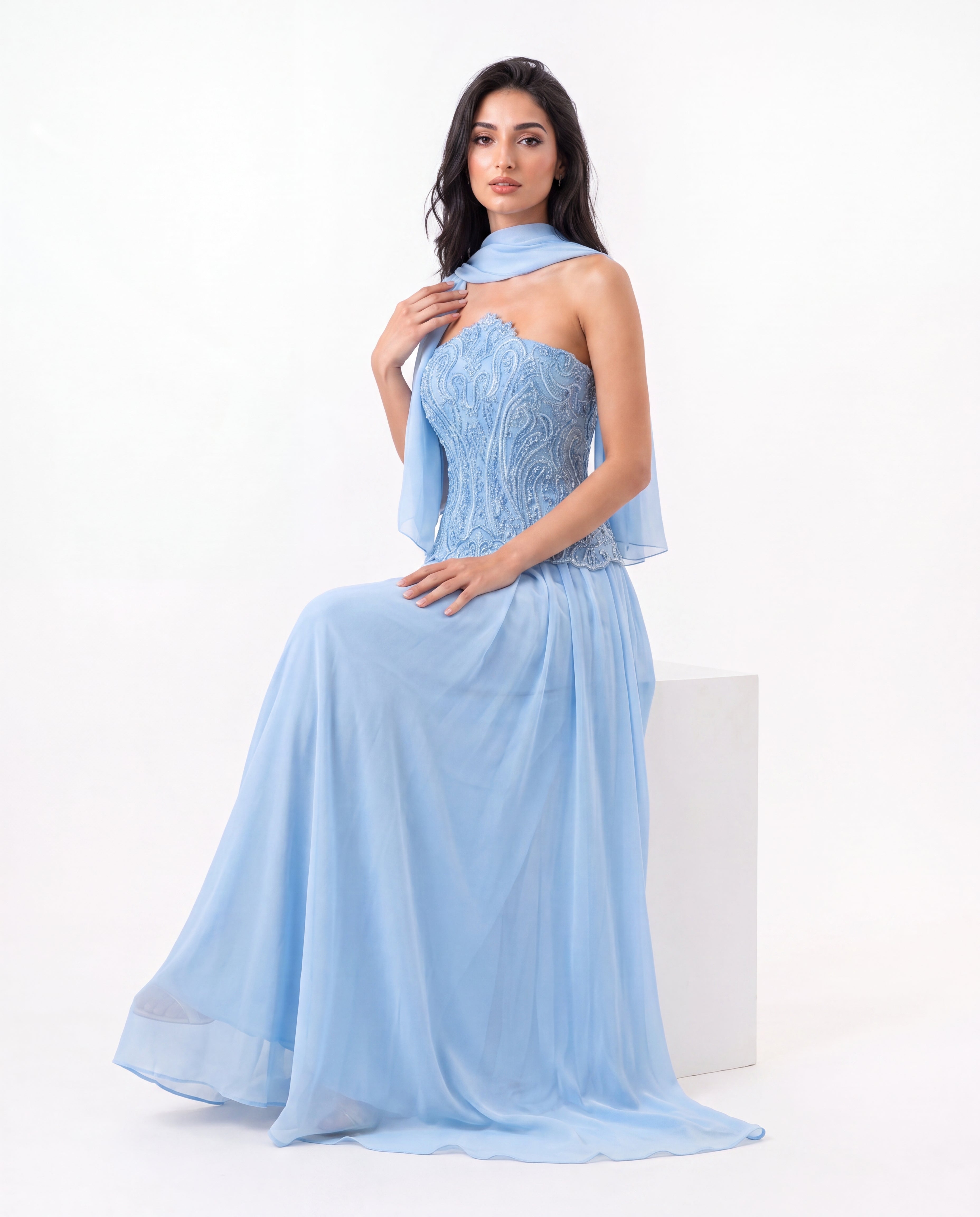 Embroidery Corset Chiffon Skirt Set