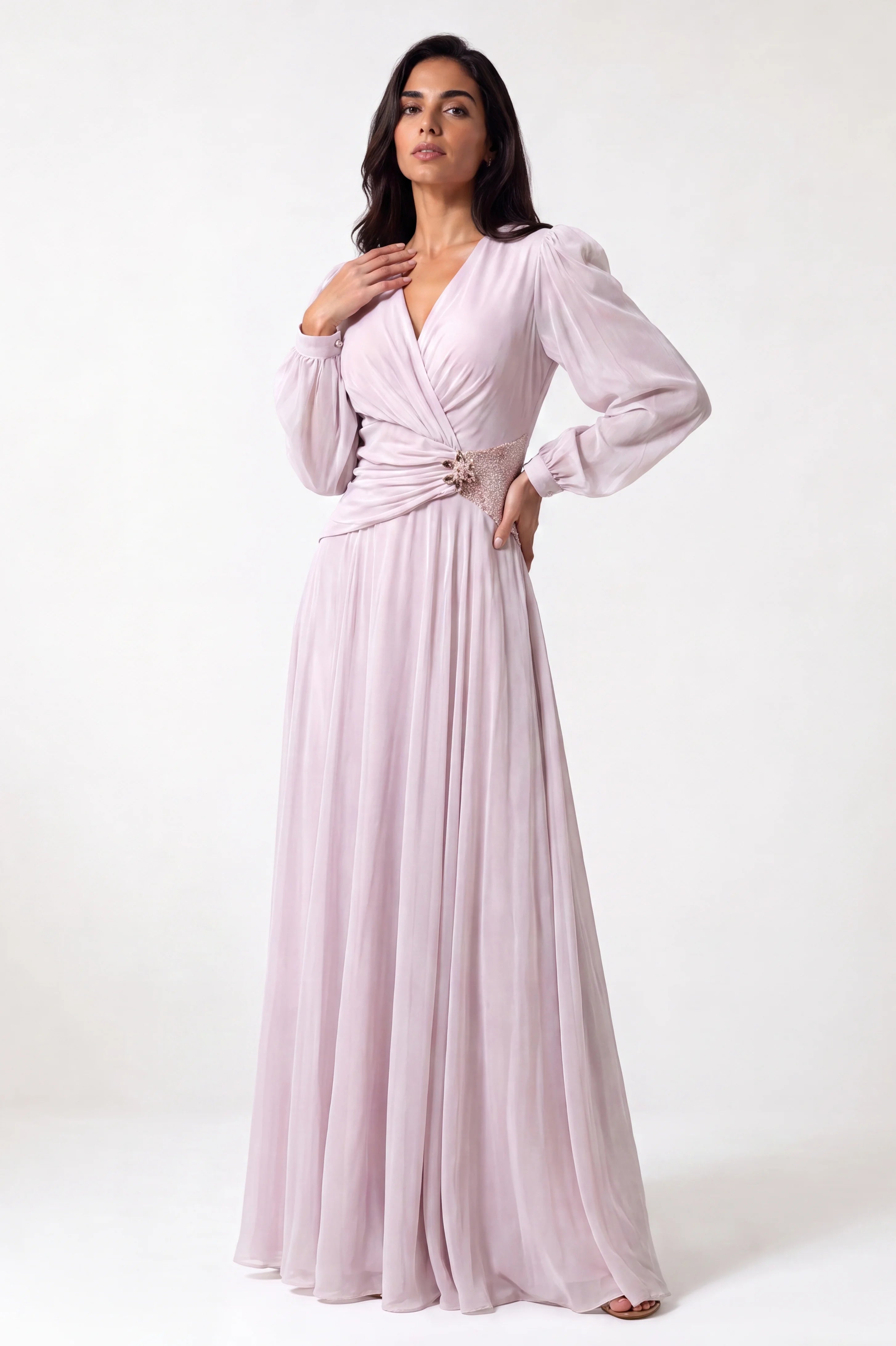 Beaded Waist Chiffon Dress