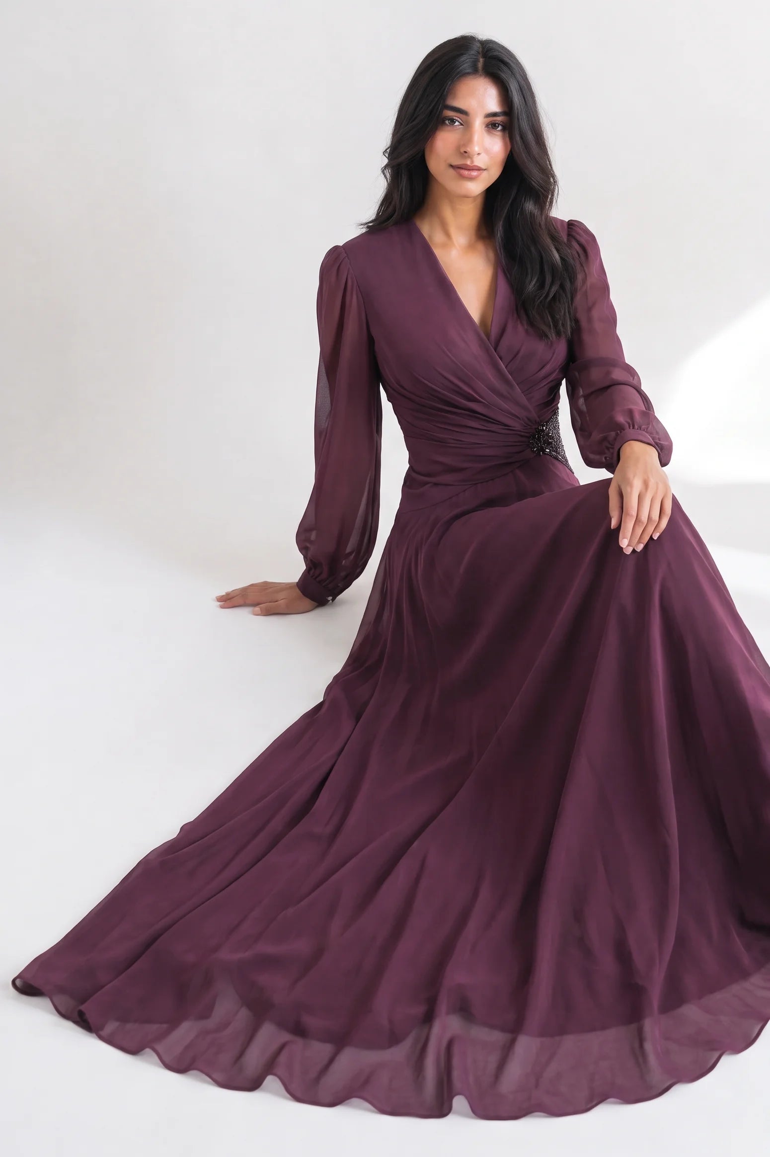 Beaded Waist Chiffon Dress