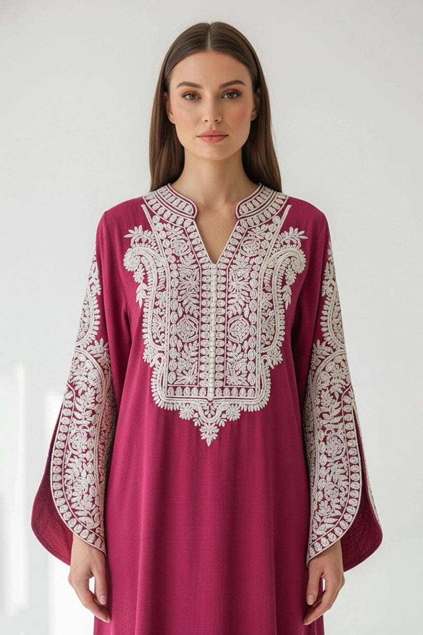 Half Neck Cutout Sleeves Embroidered Jalabiya
