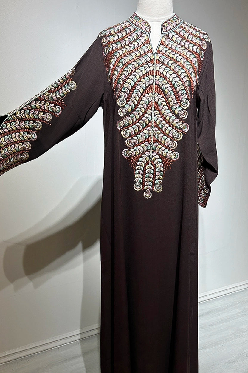 Half Neck Flower Shape Embroidered Jalabiya