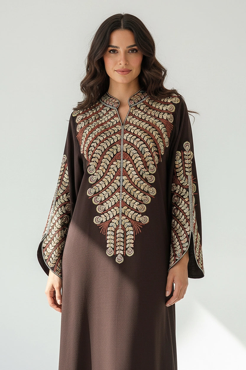 Half Neck Flower Shape Embroidered Jalabiya