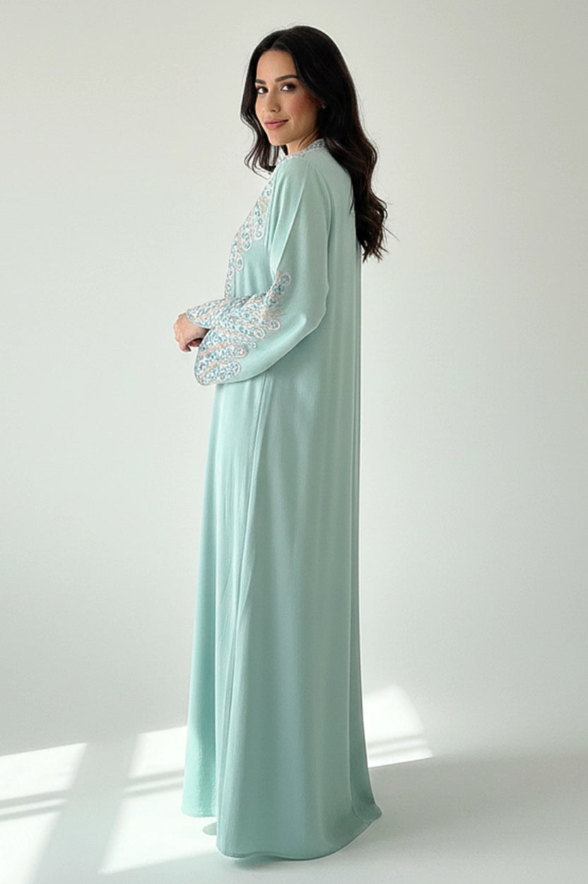 Half Neck Flower Shape Embroidered Jalabiya