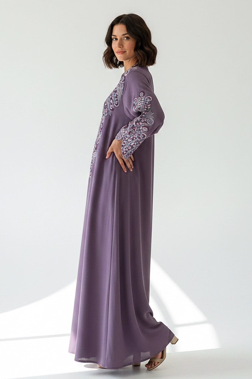 Half Neck Flower Shape Embroidered Jalabiya