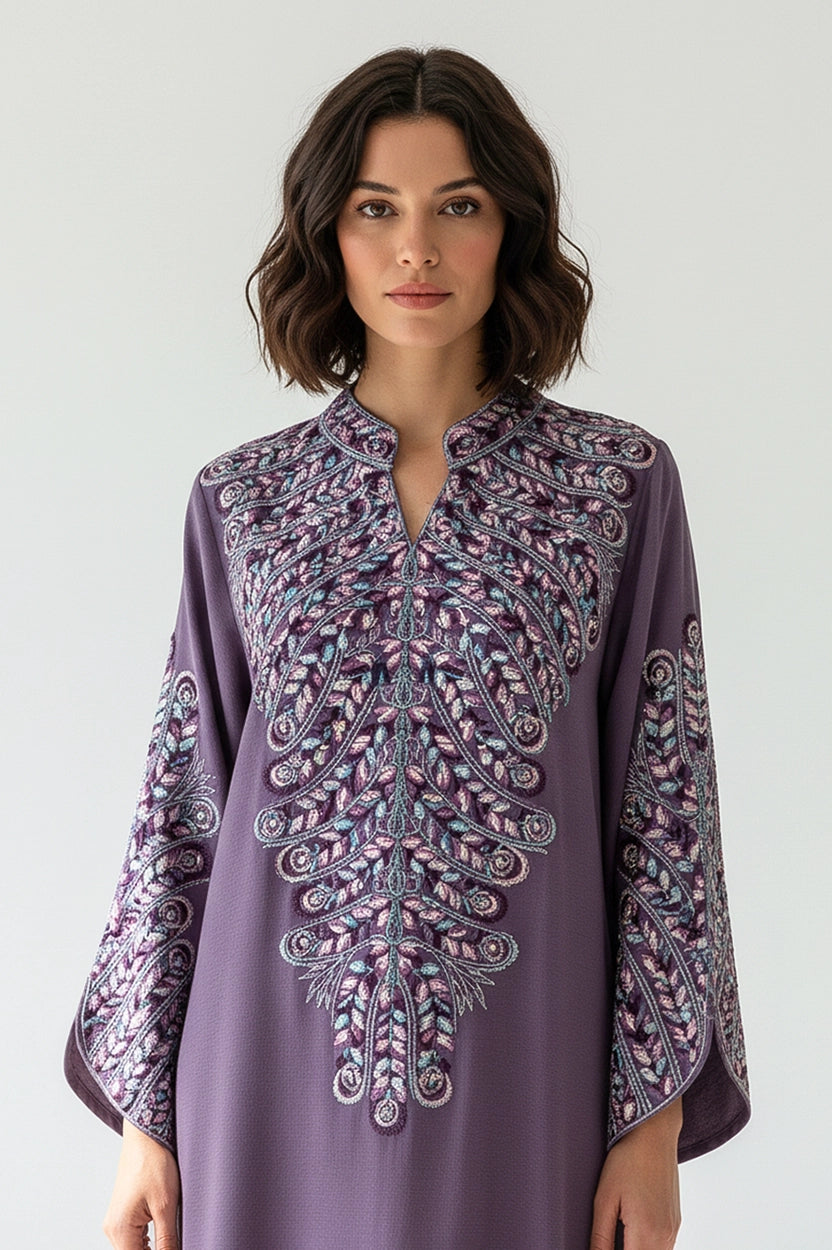 Half Neck Flower Shape Embroidered Jalabiya
