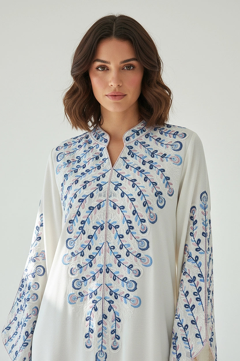 Half Neck Flower Shape Embroidered Jalabiya