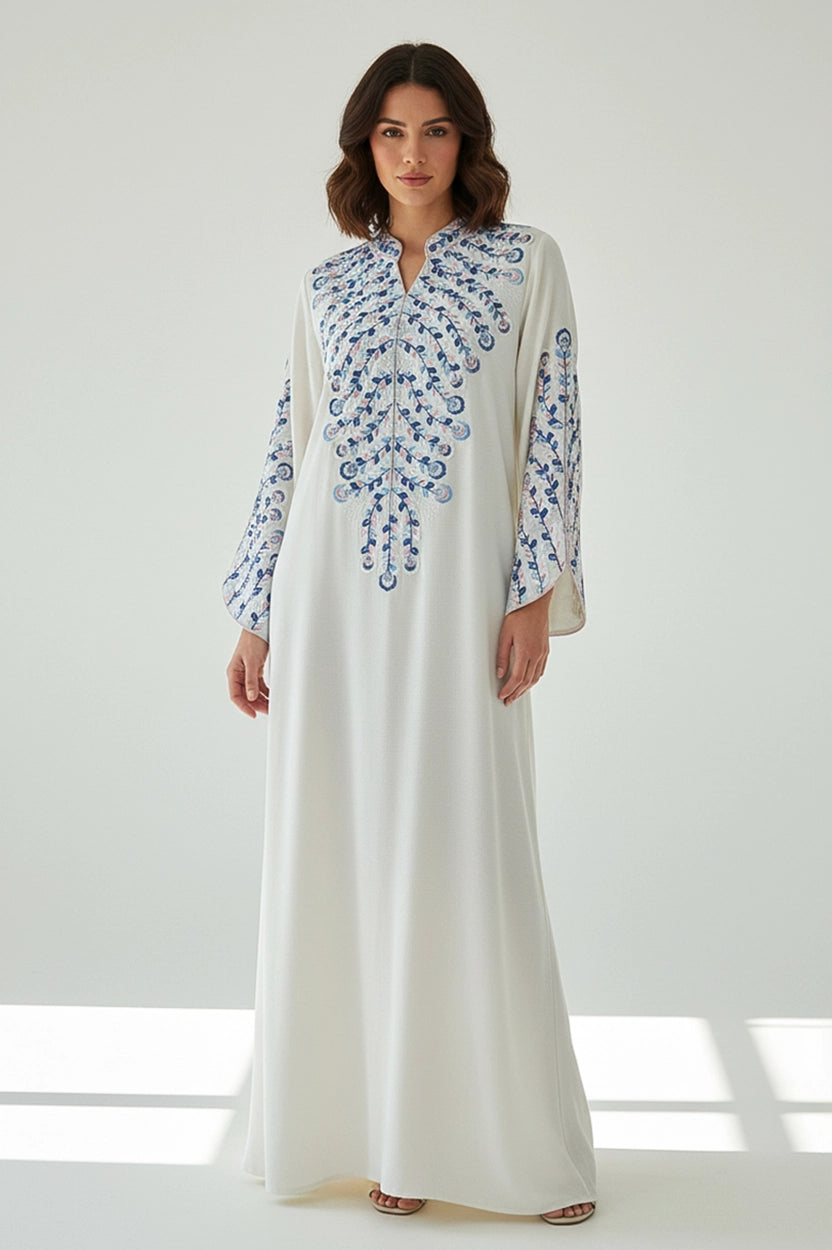 Half Neck Flower Shape Embroidered Jalabiya
