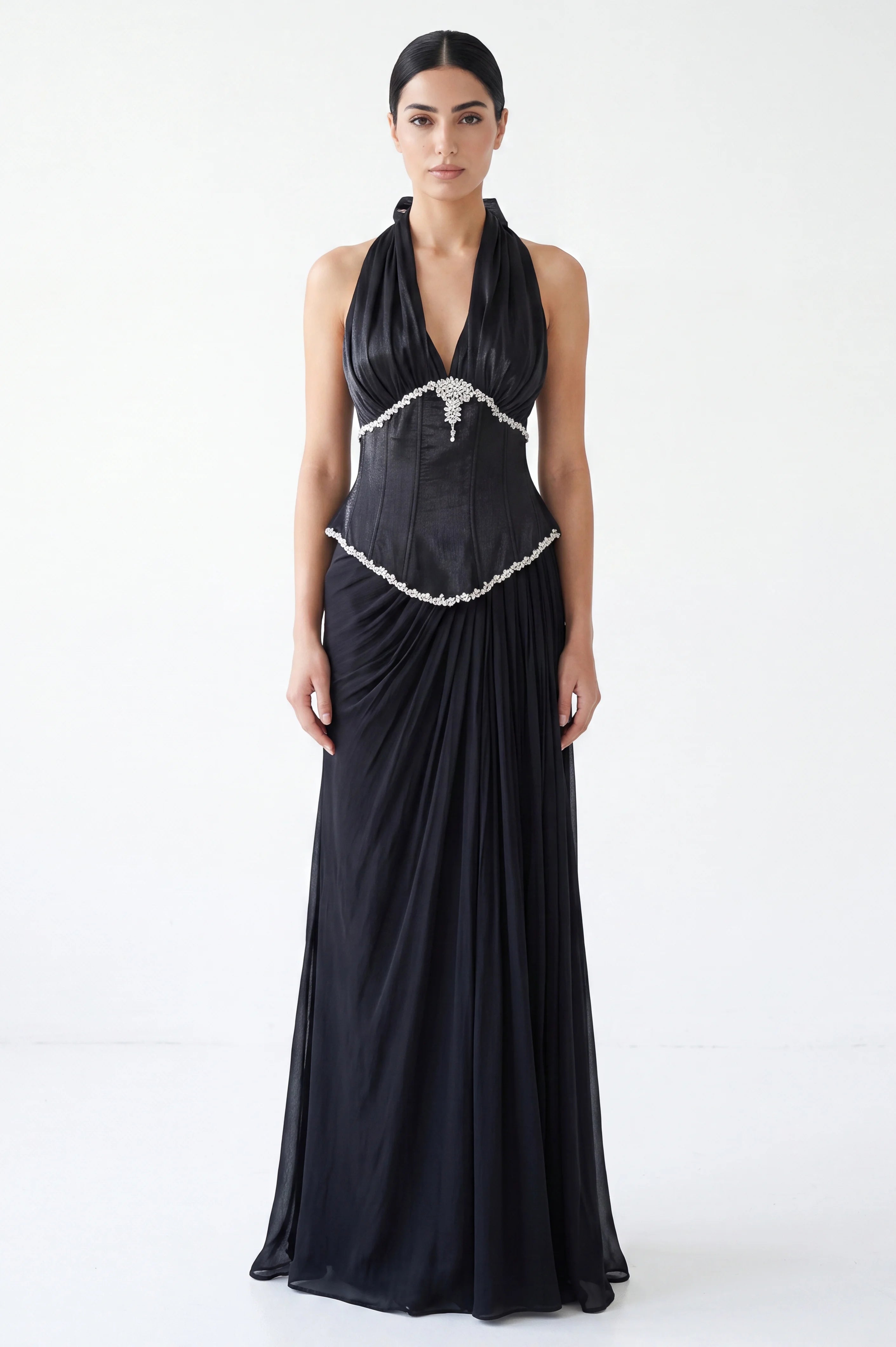 Halter Neck Crystal Laced Corset Organza Dress